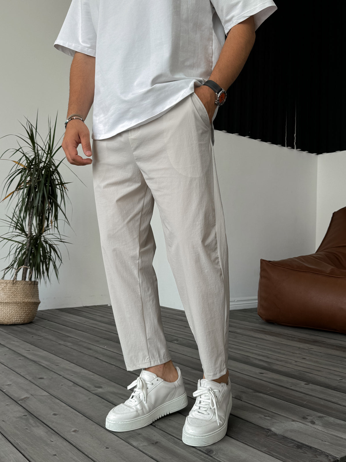 Beige Parachute Fabric Pants