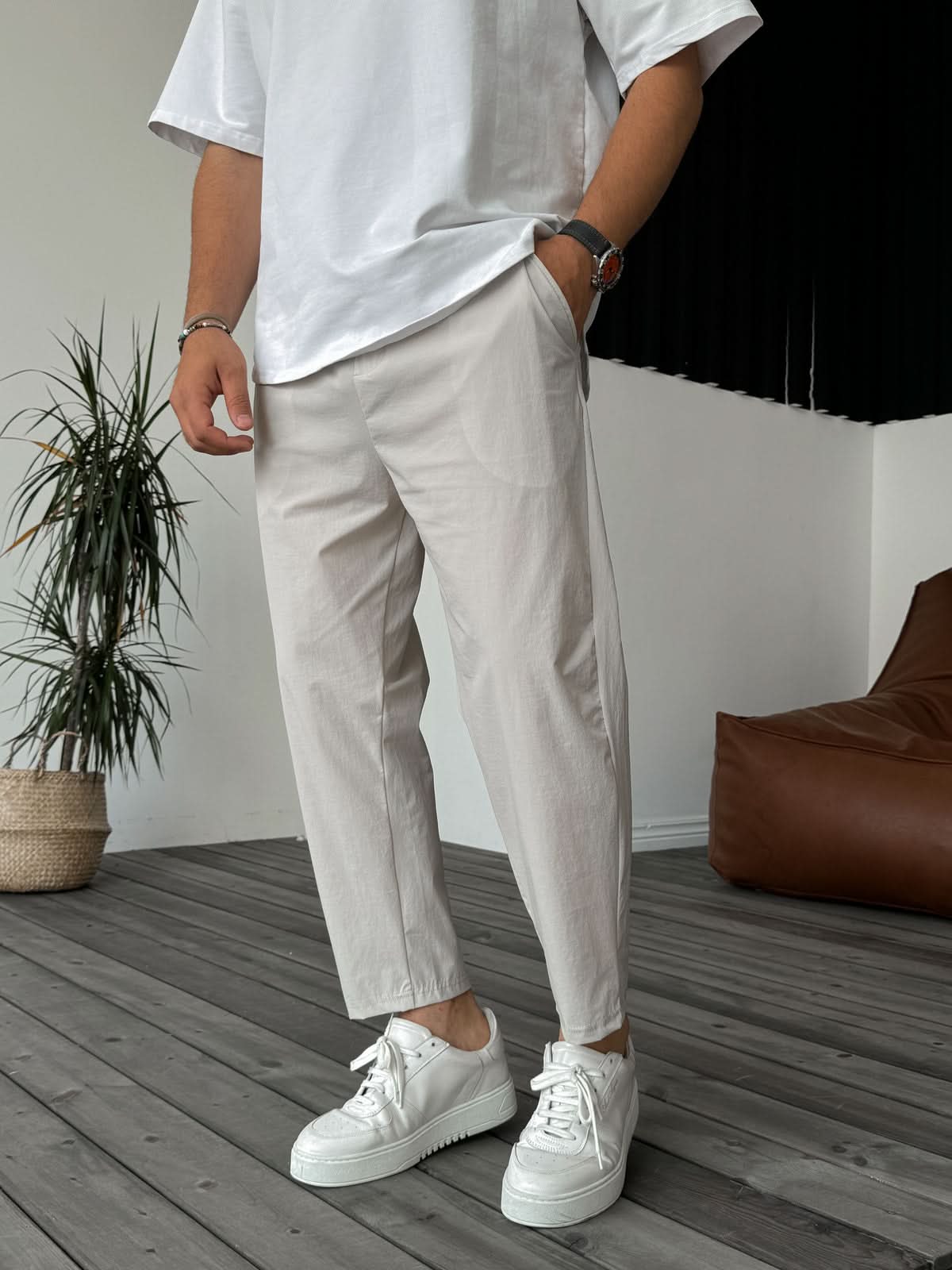 Beige Parachute Fabric Pants