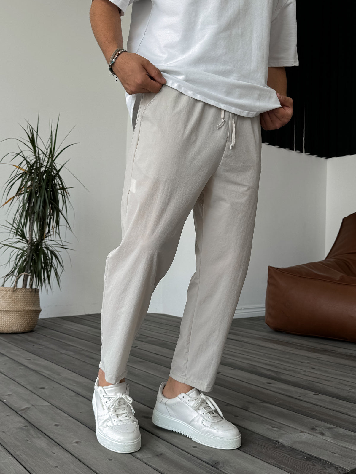 Beige Parachute Fabric Pants