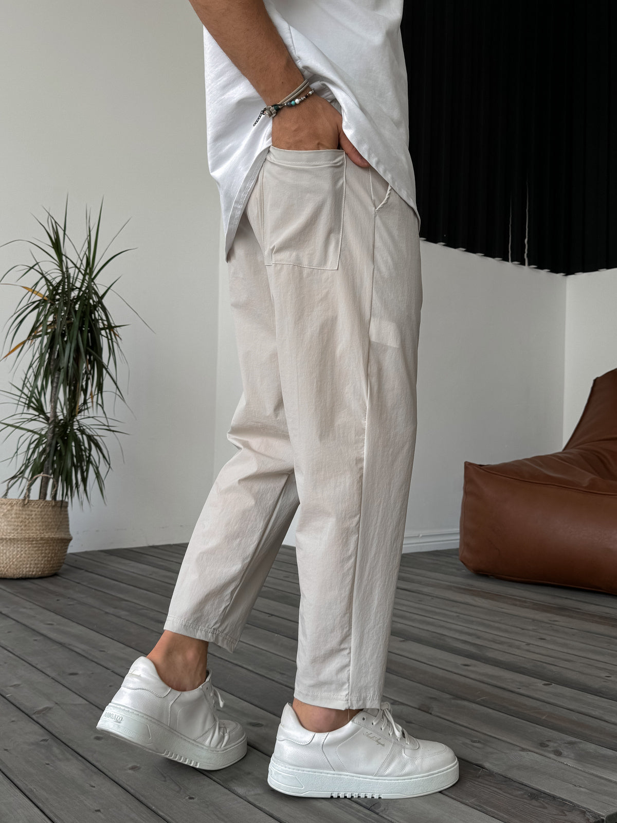 Beige Parachute Fabric Pants