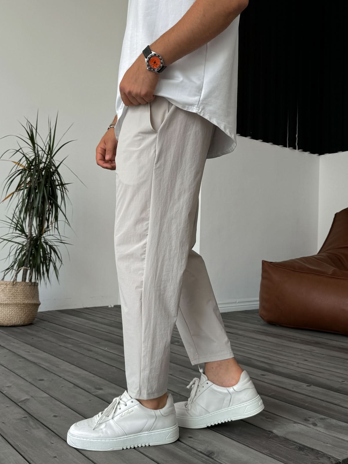 Beige Parachute Fabric Pants
