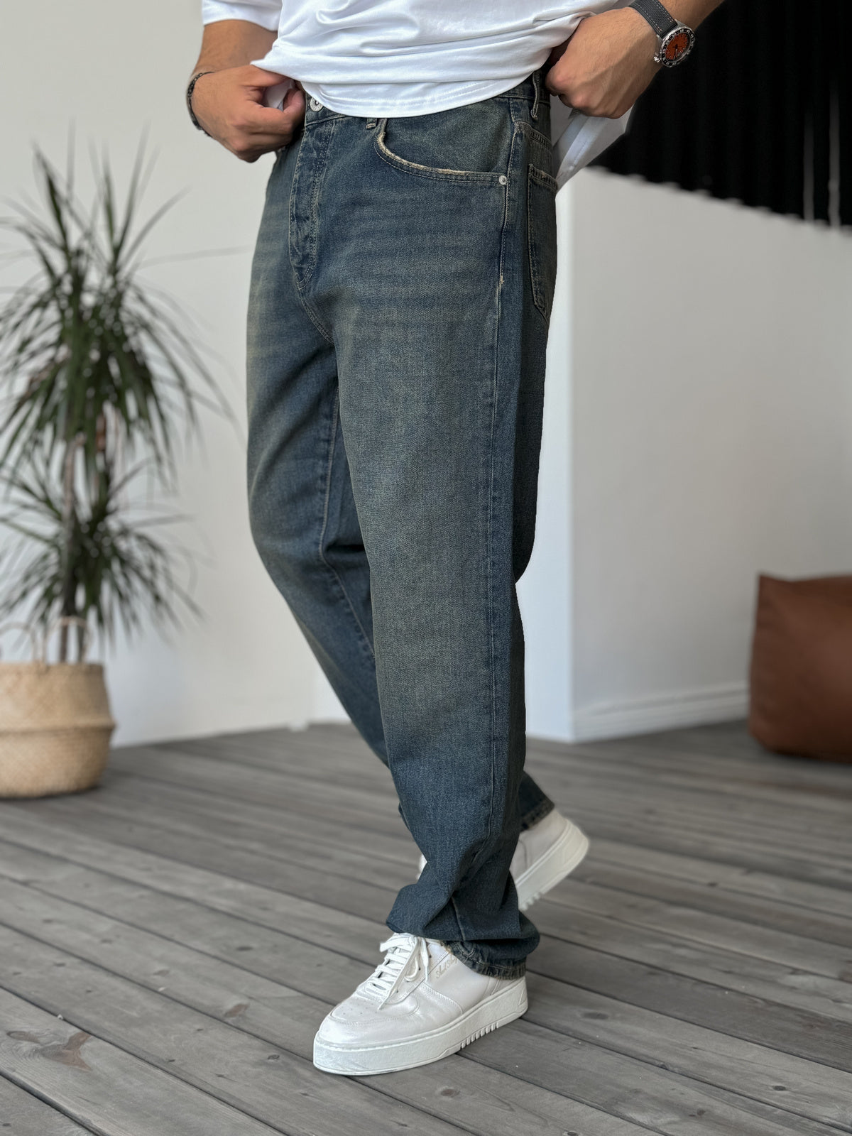 Blue Vintage Washed Baggy Jeans