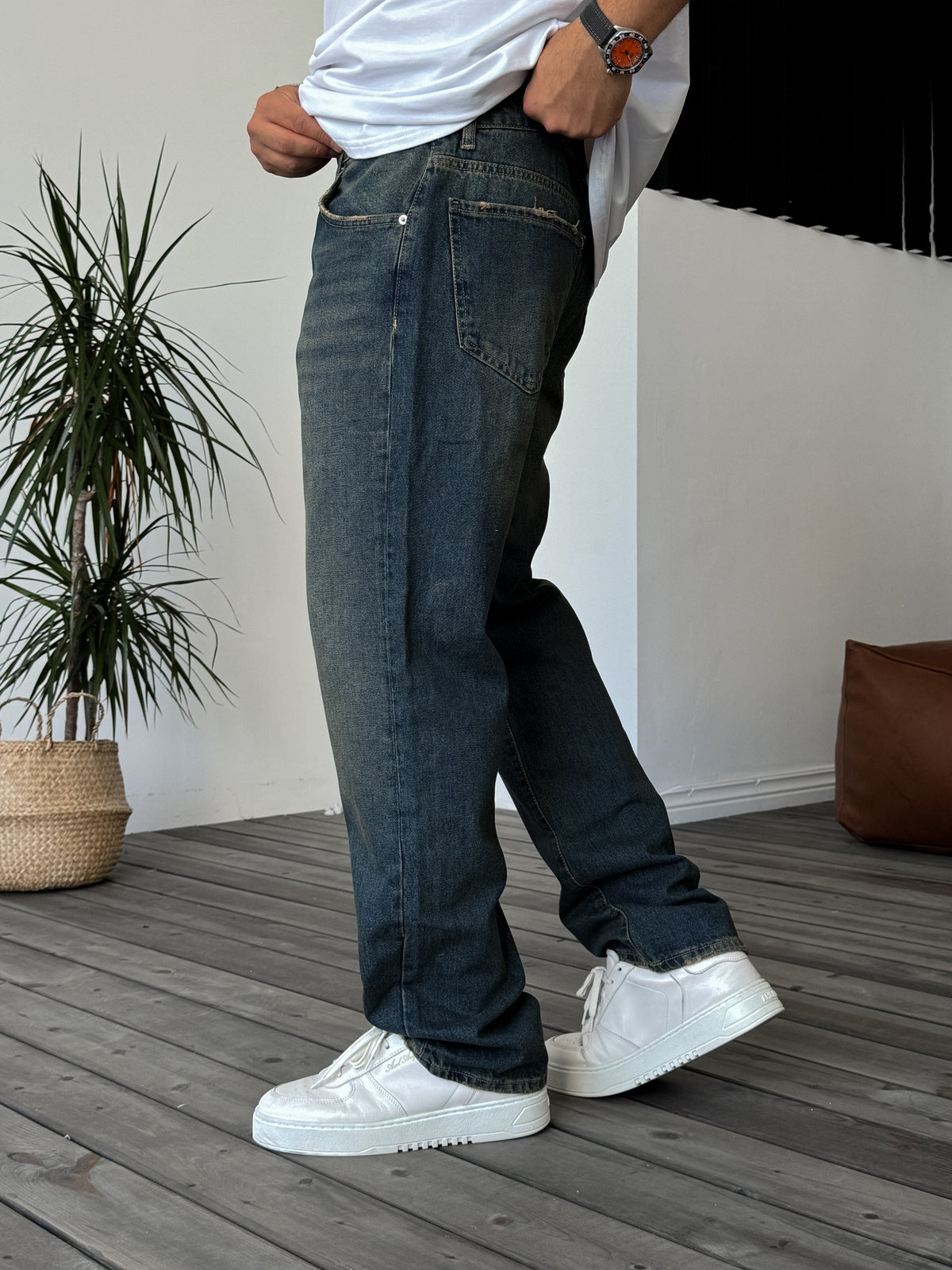 Blue Vintage Washed Baggy Jeans