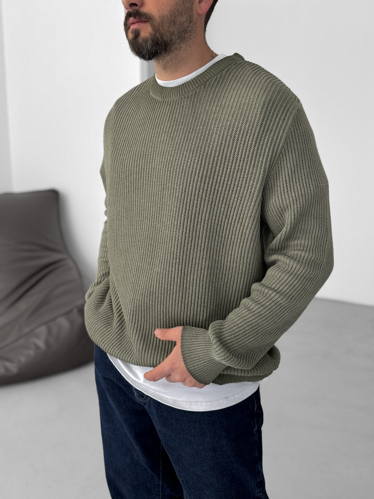 Oversized Knit Sweater in Olive