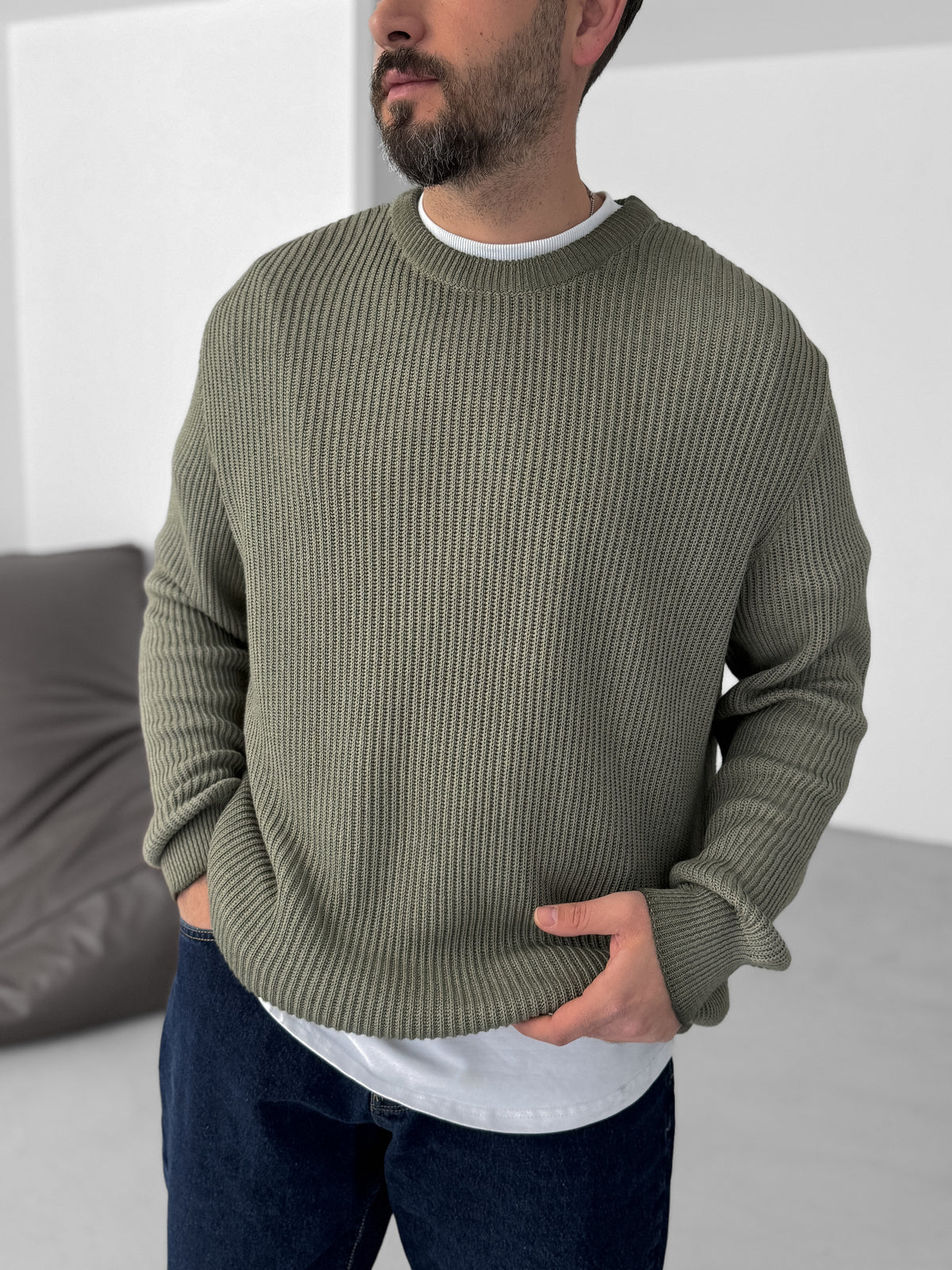 Oversized Knit Sweater in Olive