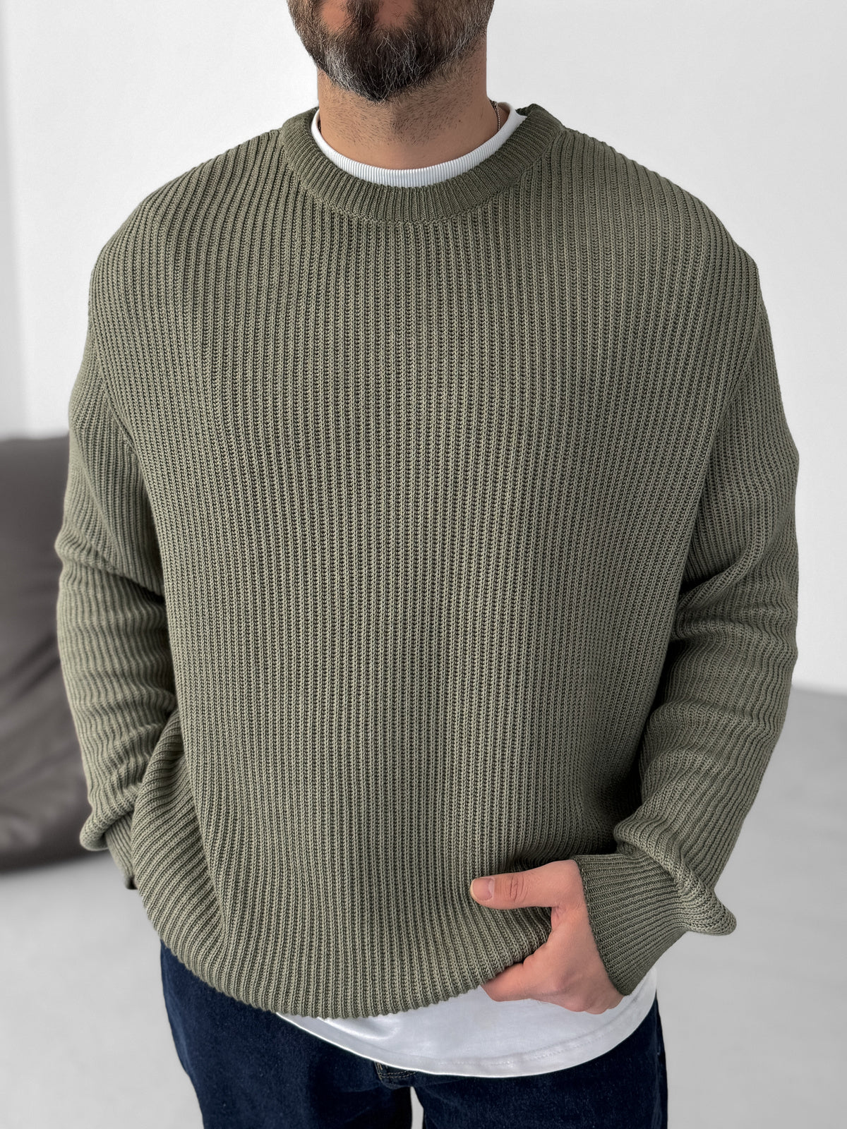 Oversized Knit Sweater in Olive