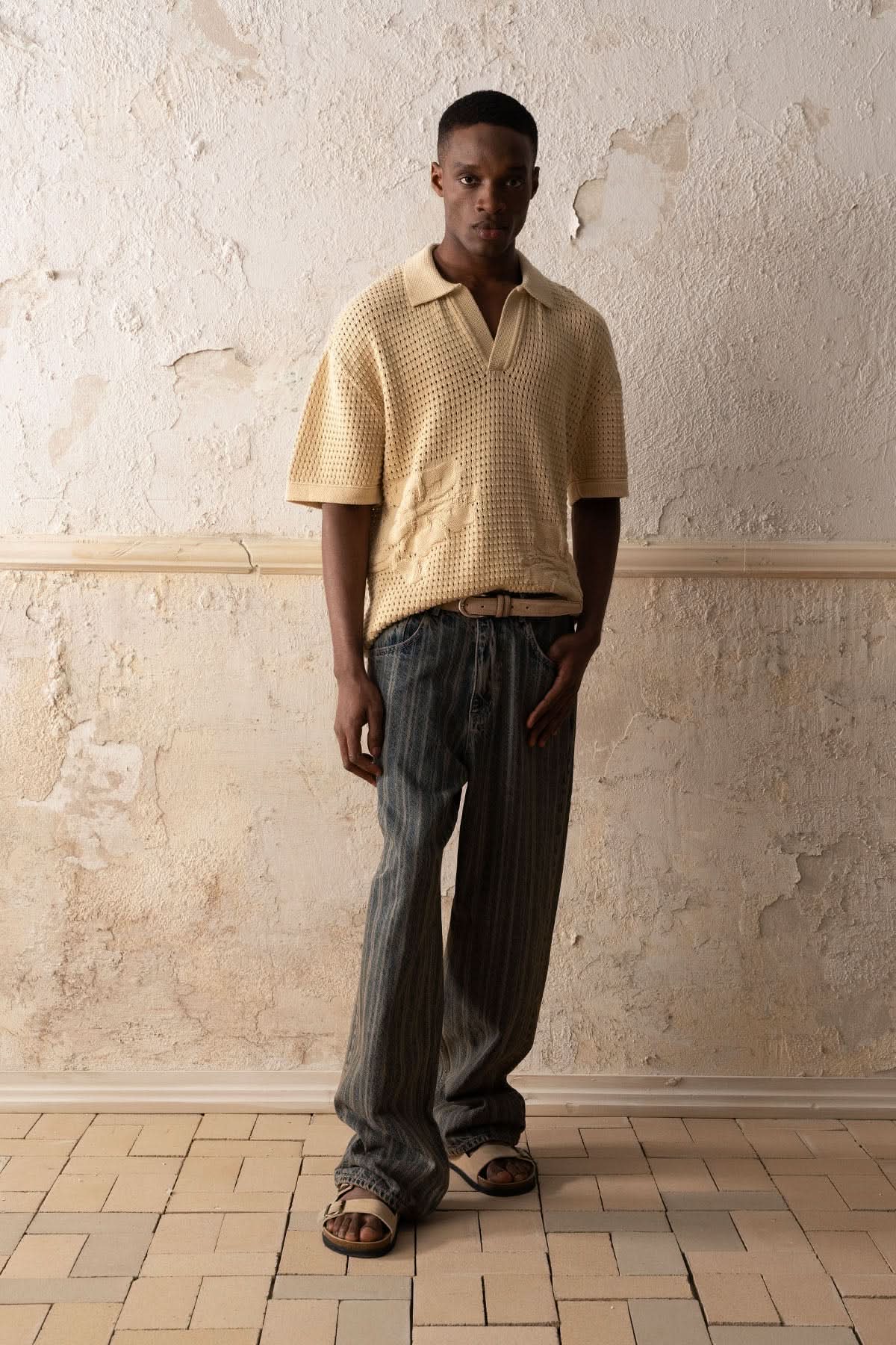 Crochet Knit Polo Shirt