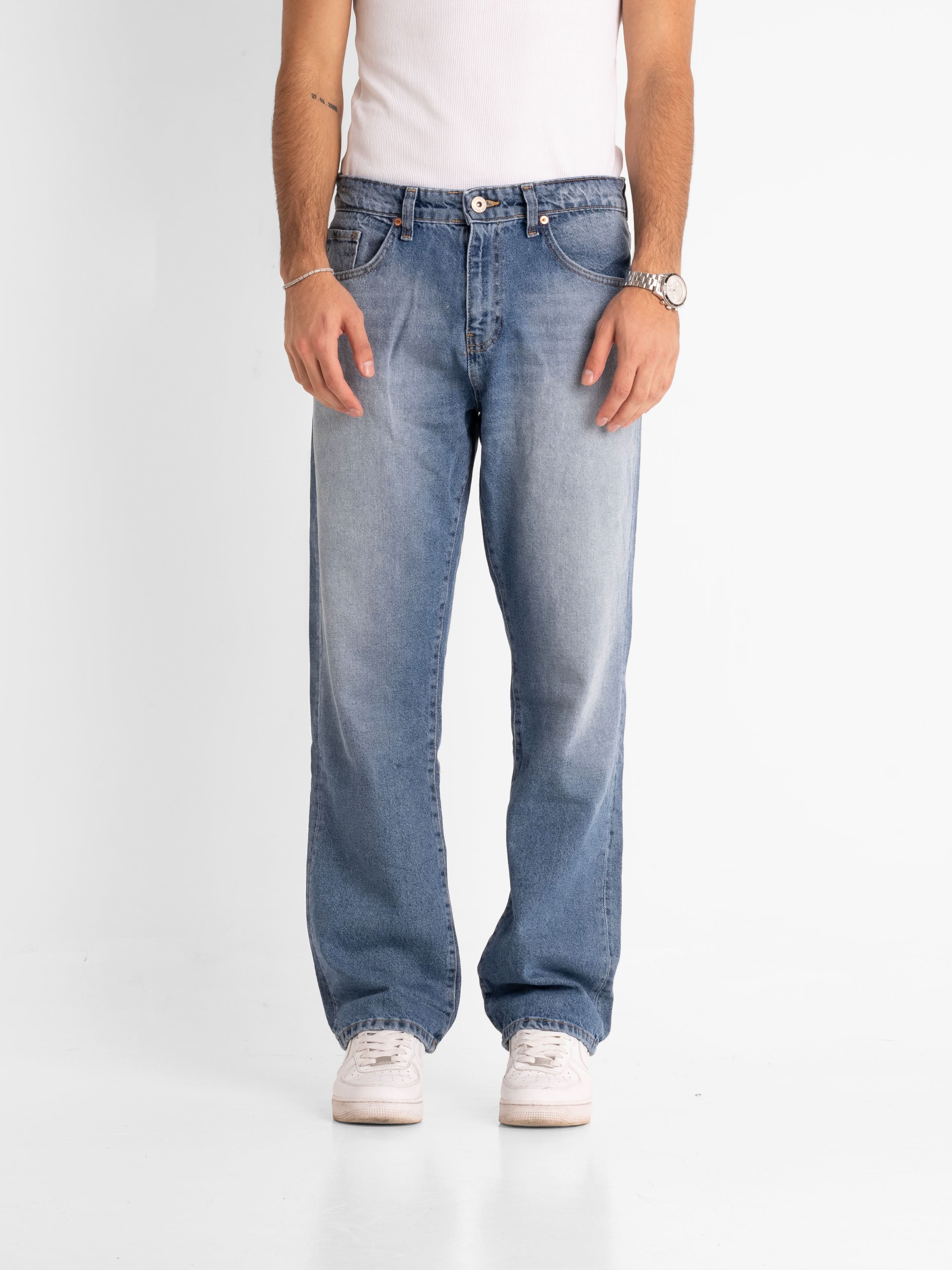 بنطال جينز فضفاض - أزرق مغسول