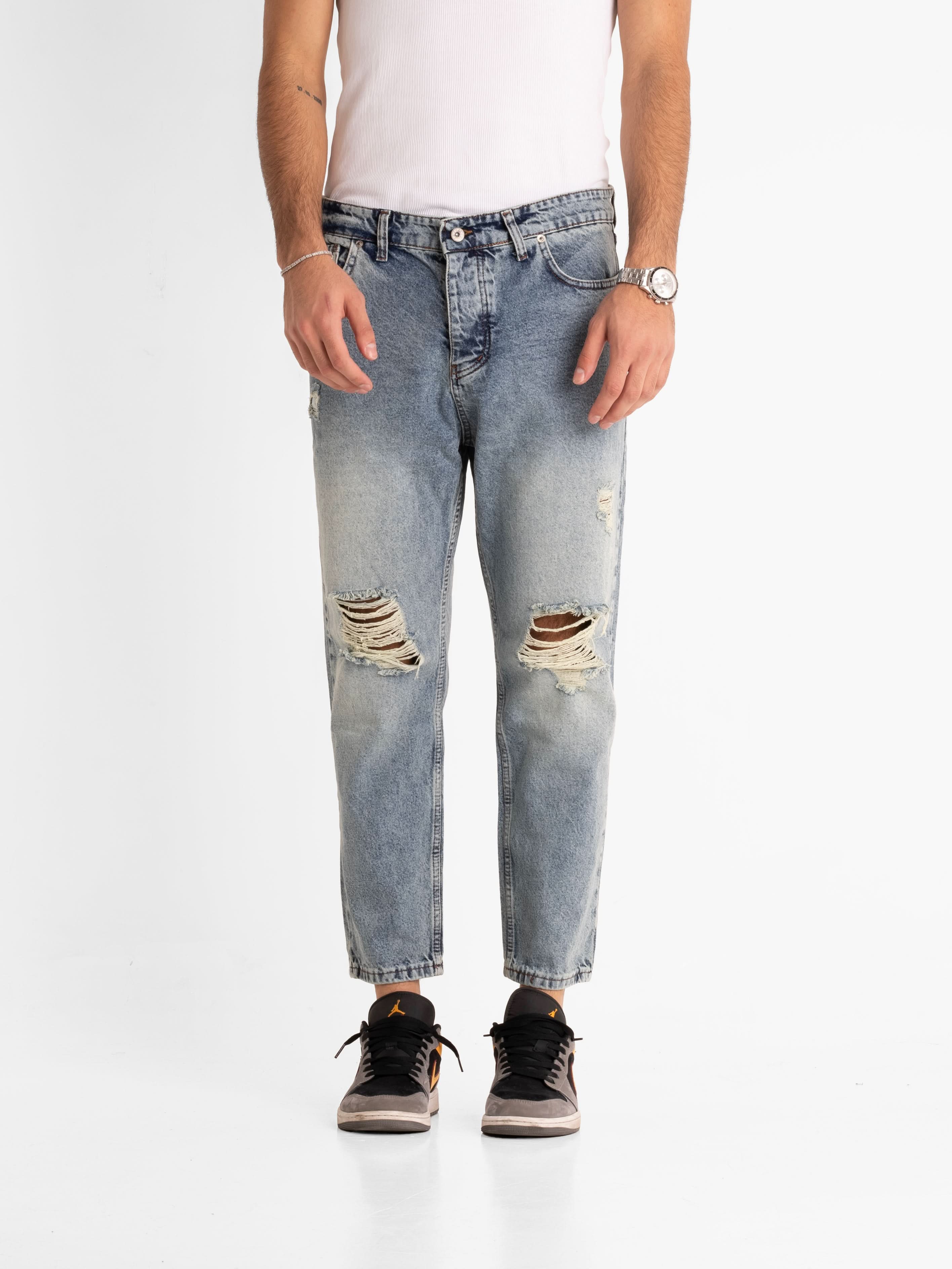 Boyfriend Jeans - Blue Ripped Vintage