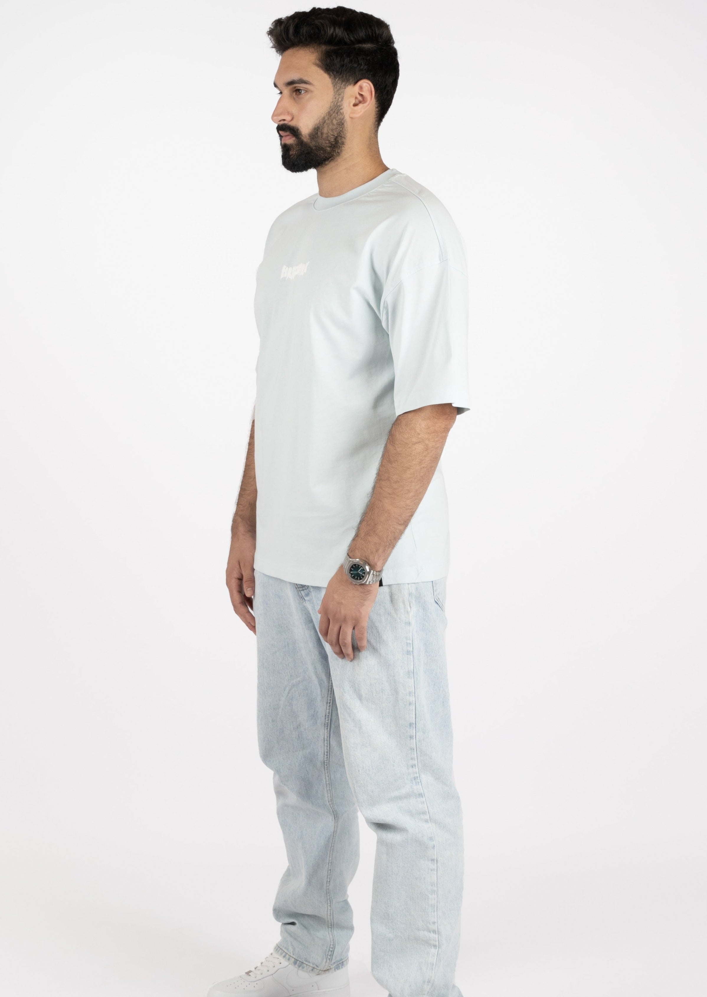 HRDSTN Sky Blue Off Shoulder T-shirt