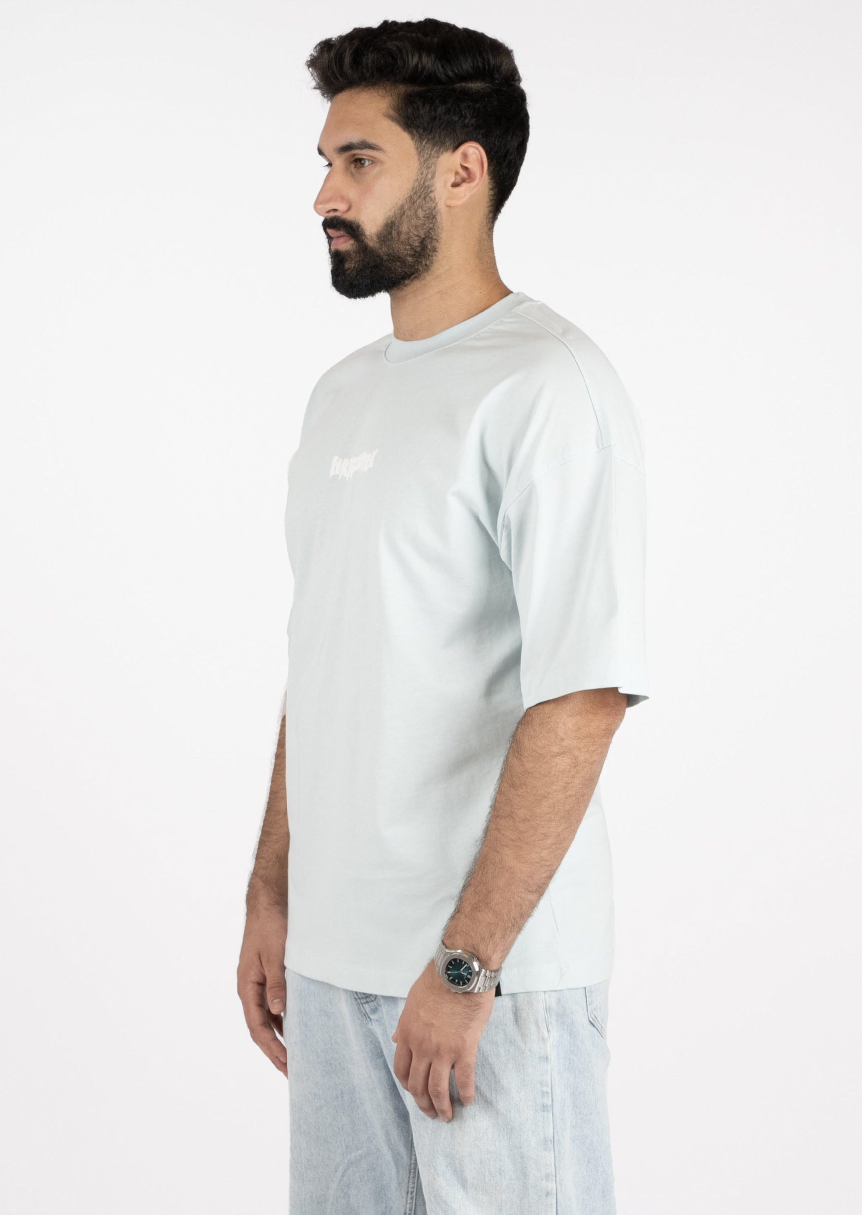 HRDSTN Sky Blue Off Shoulder T-shirt