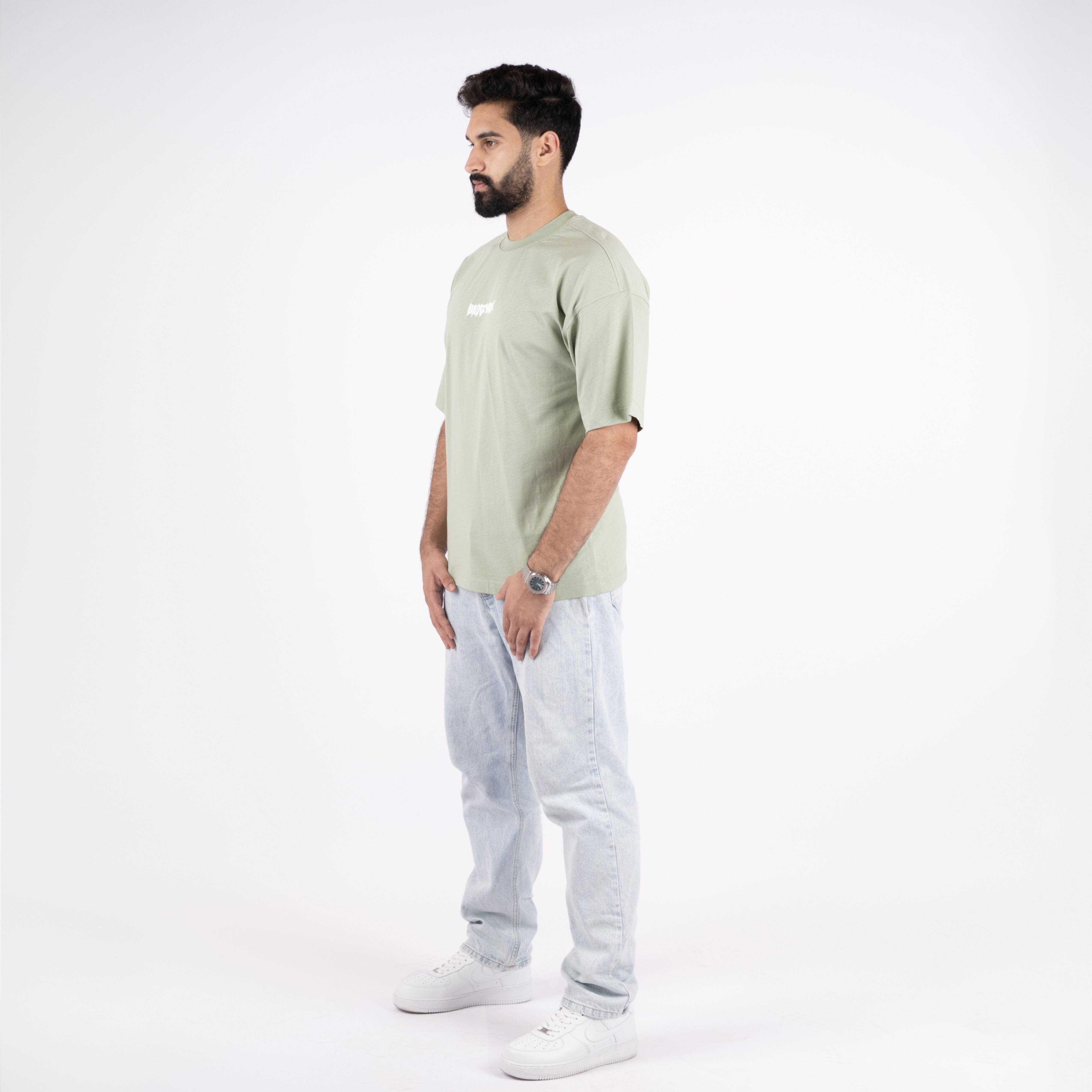 HRDSTN Light Green Off Shoulder T-shirt