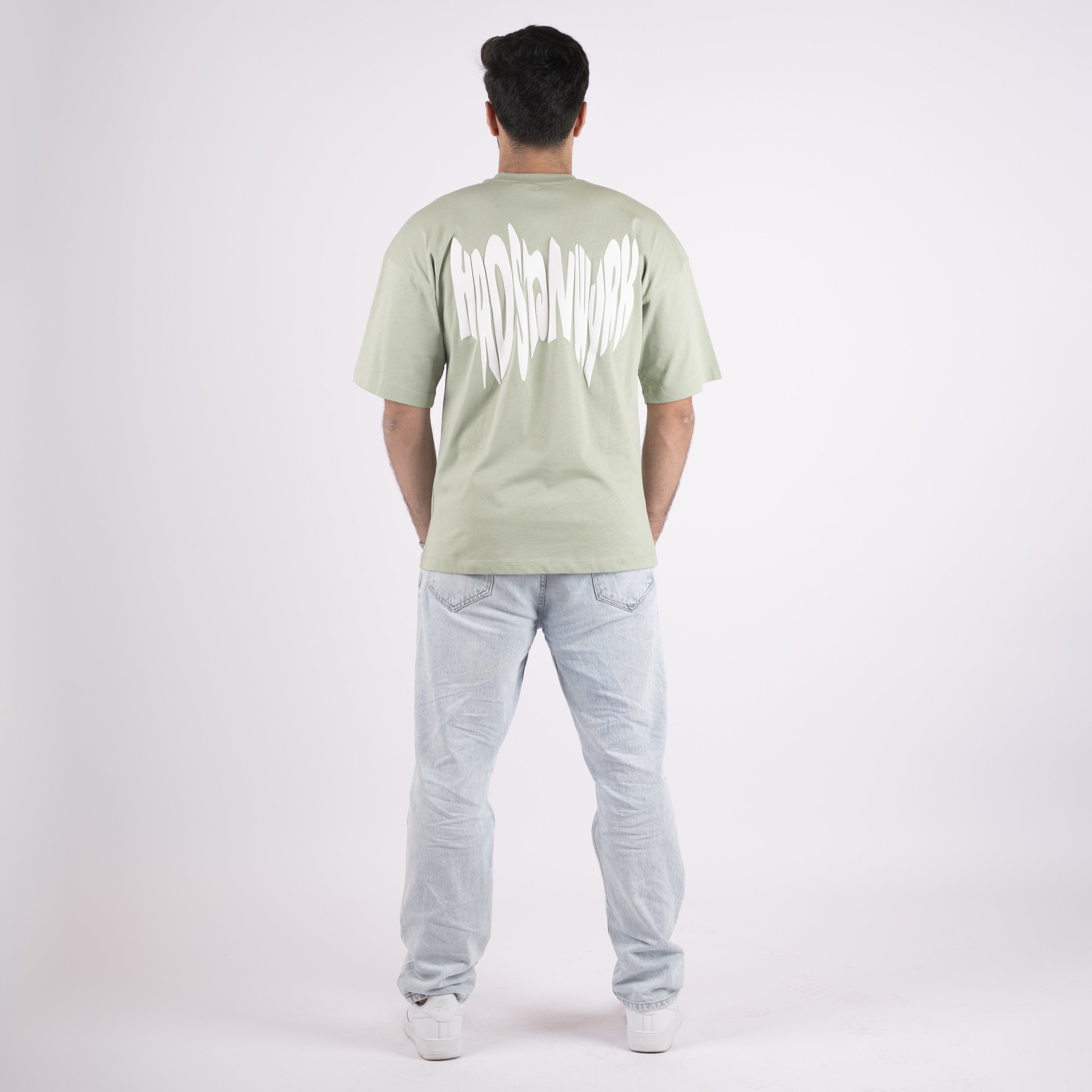 HRDSTN Light Green Off Shoulder T-shirt