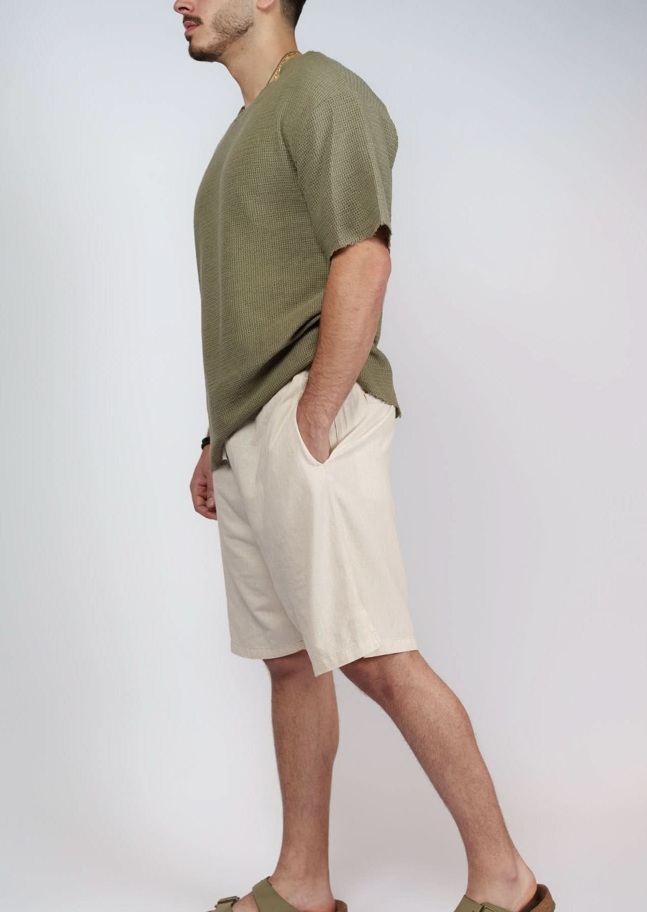 Beige Linen Shorts