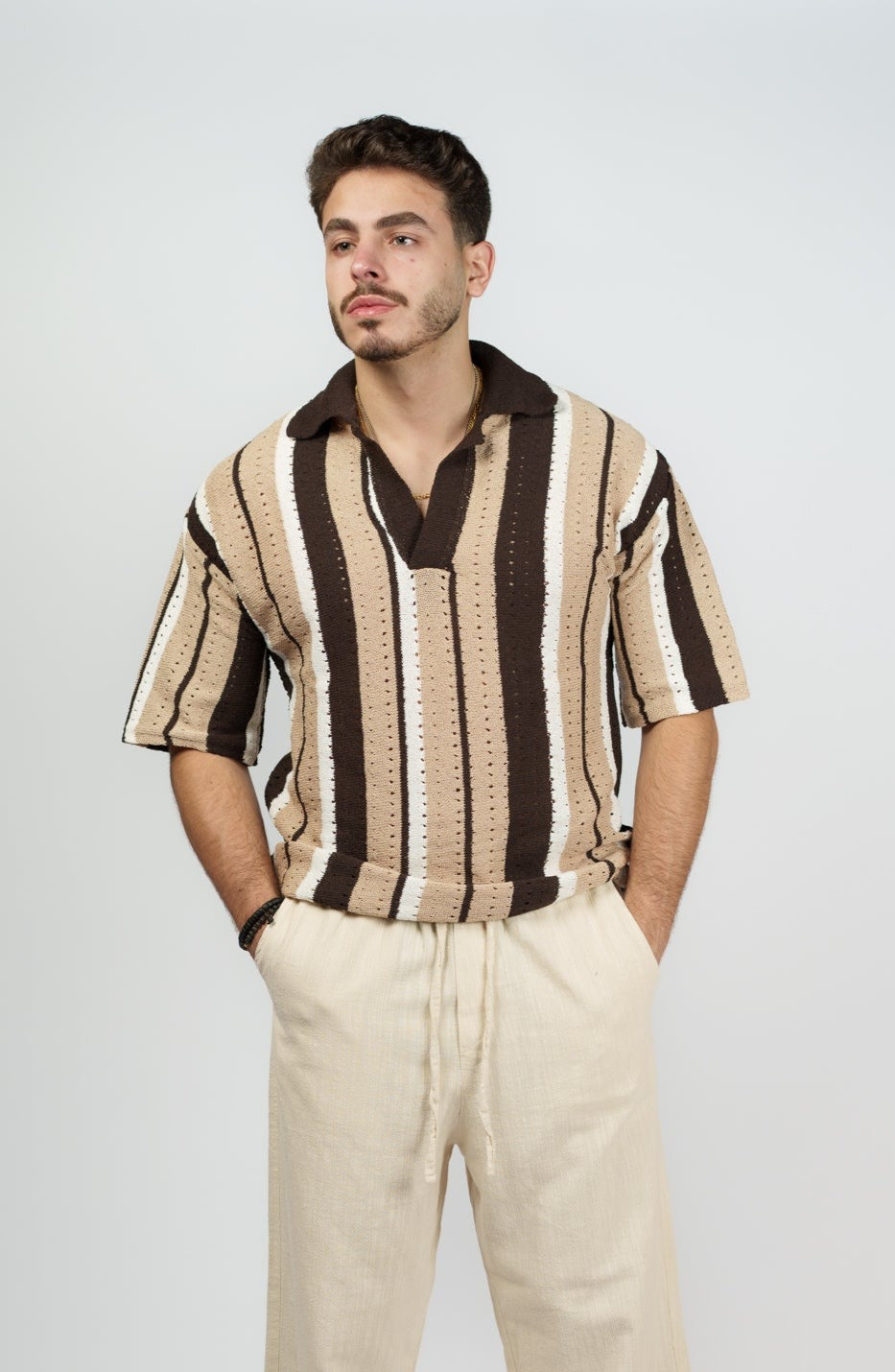 Oversized Coffee Striped Polo