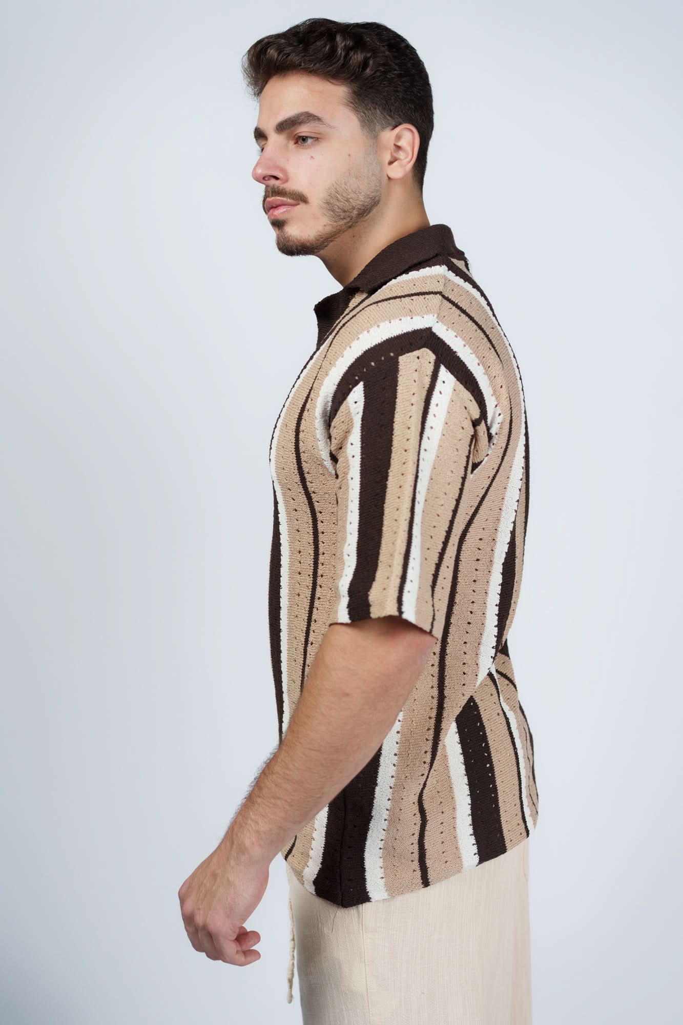 Oversized Coffee Striped Polo