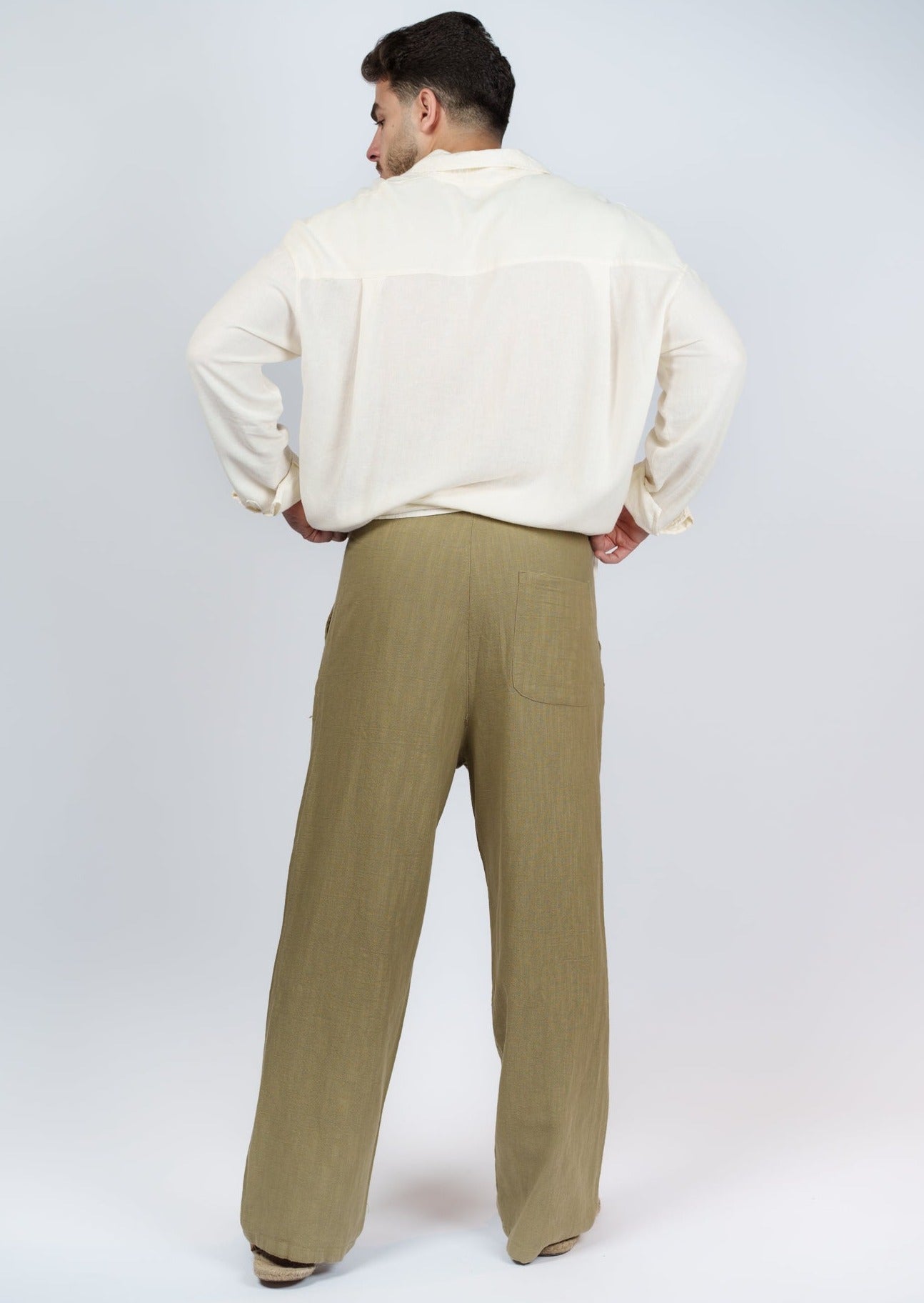 Khaki Baggy Linen Pants