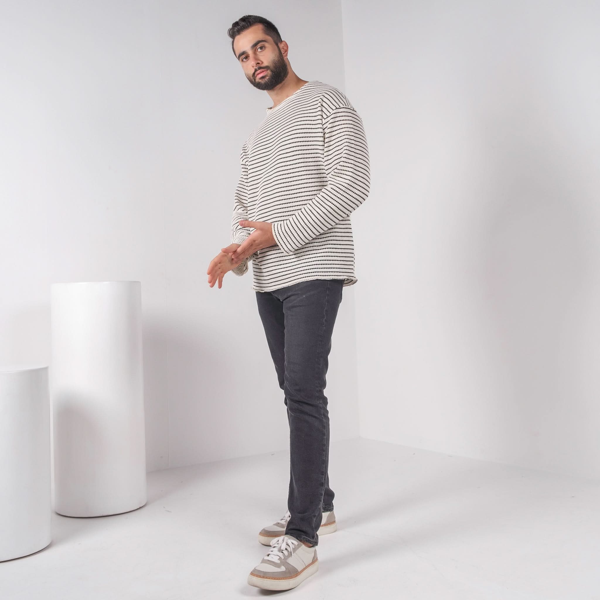 White Striped Sweater In Black