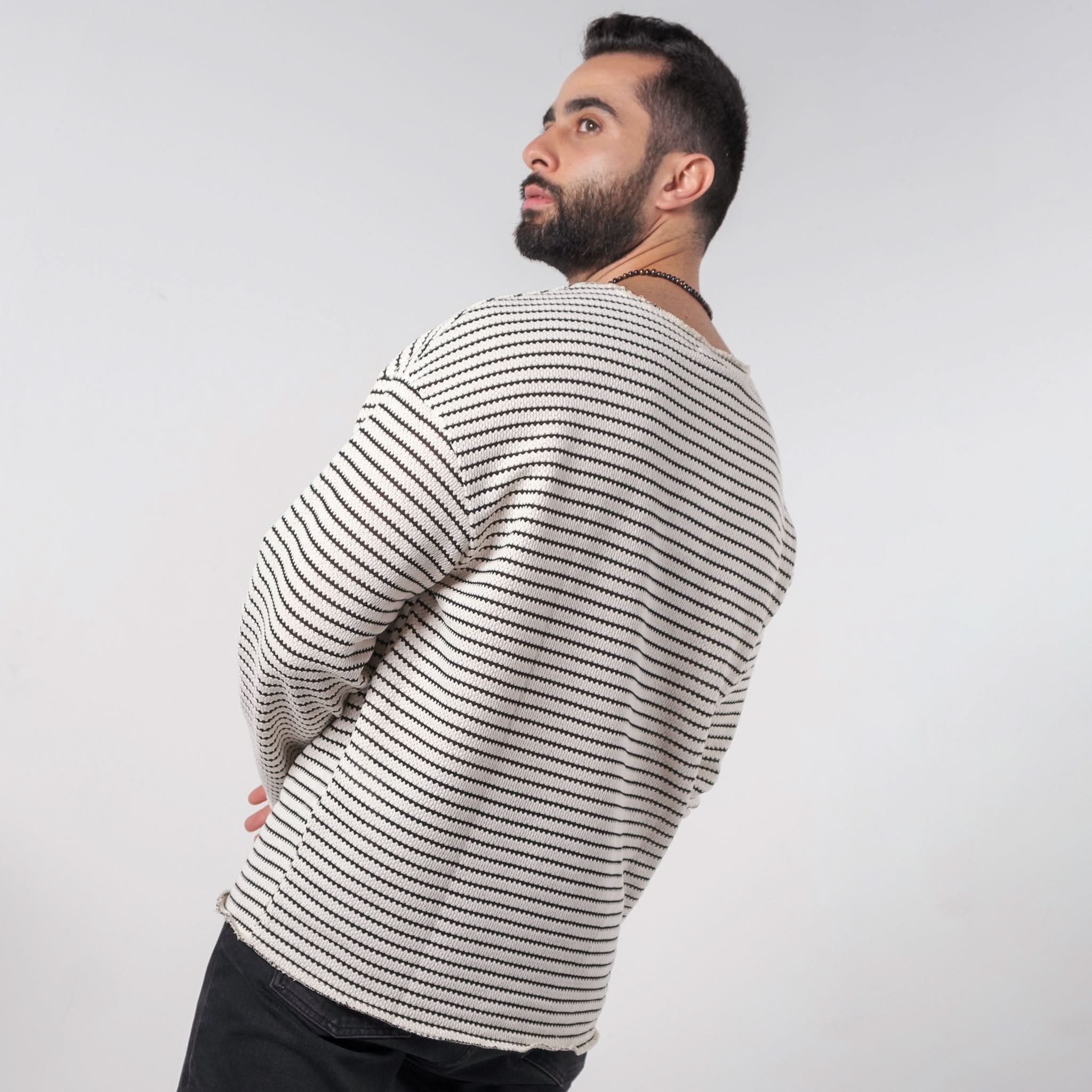 White Striped Sweater In Black