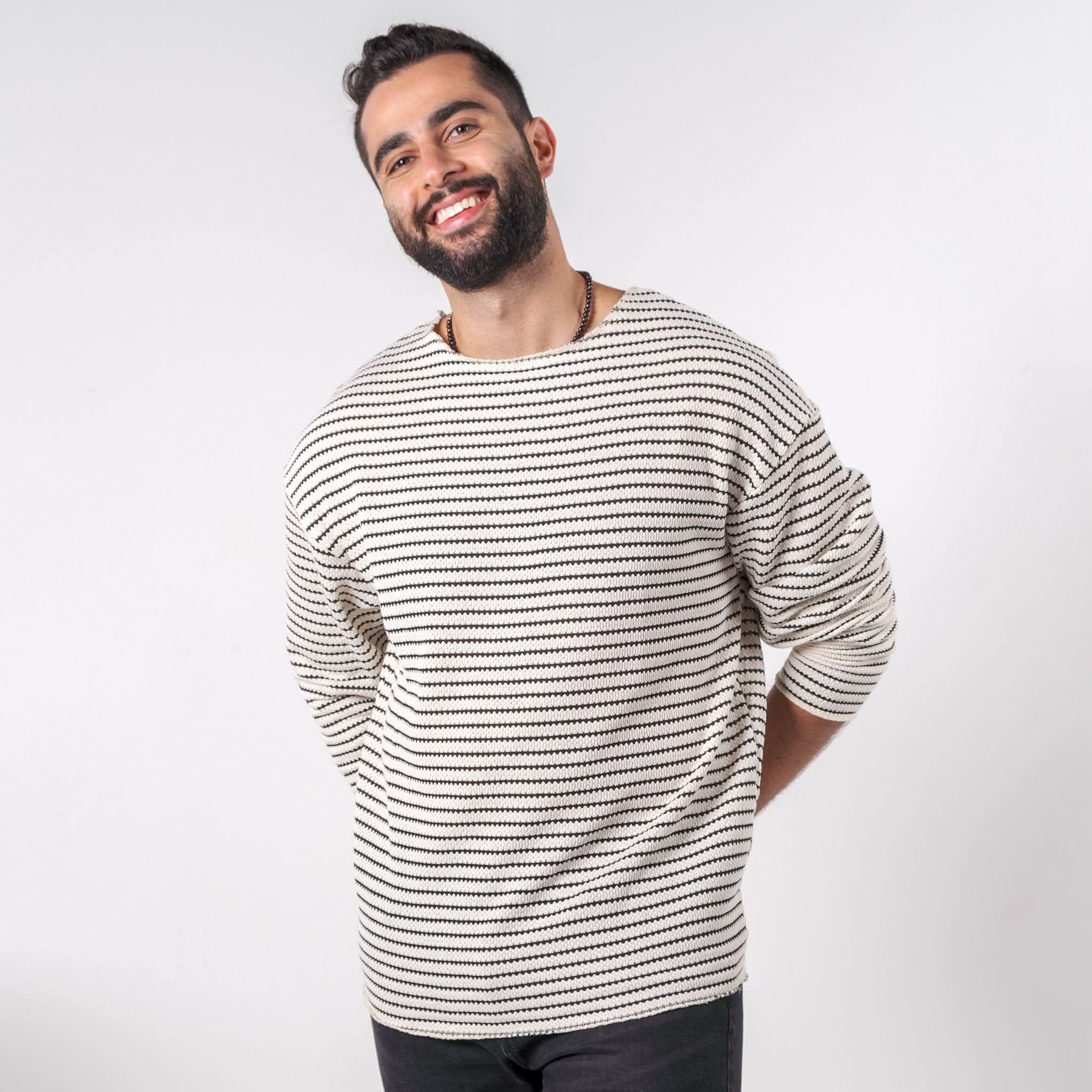 White Striped Sweater In Black