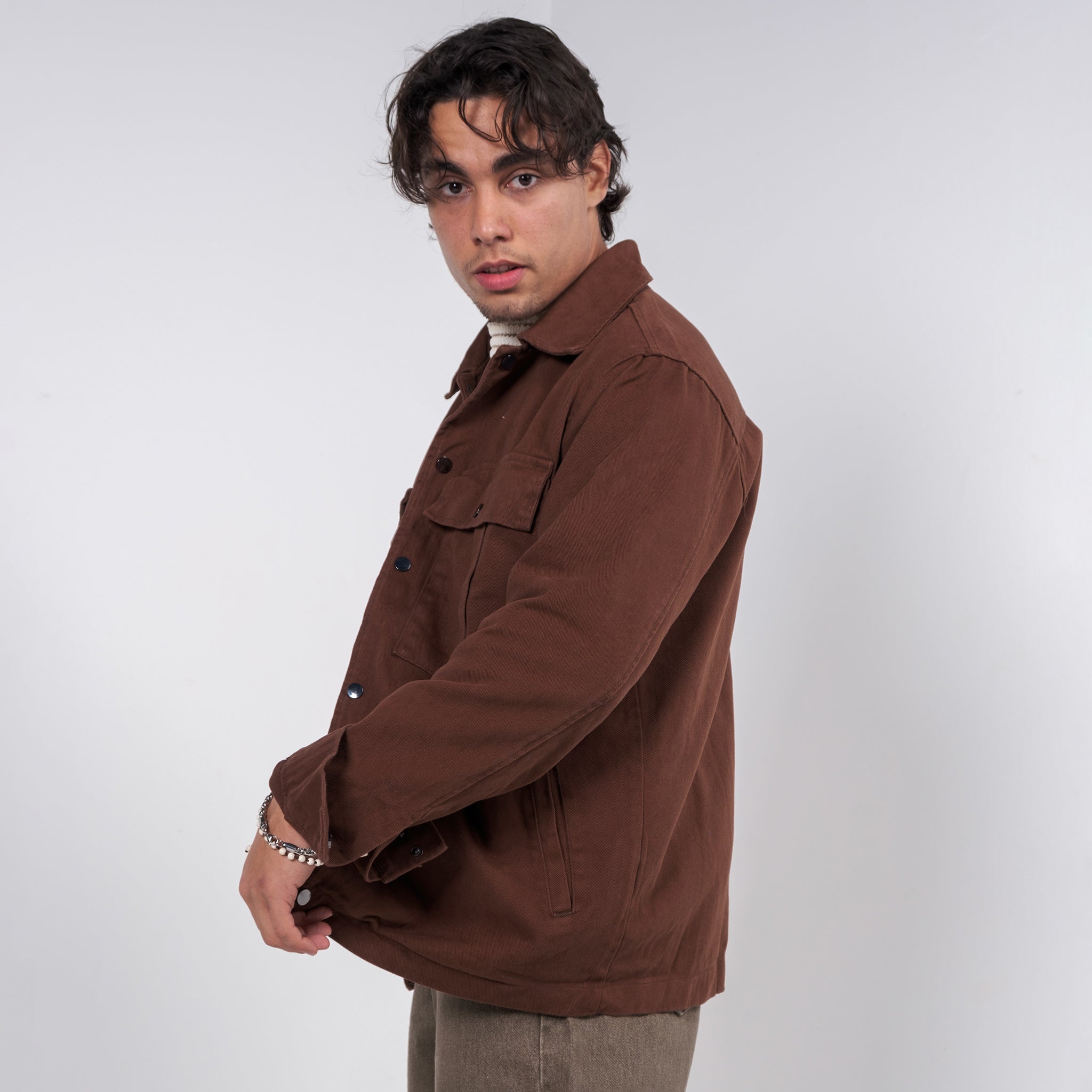 Double Pocket Denim Shirt in Brown