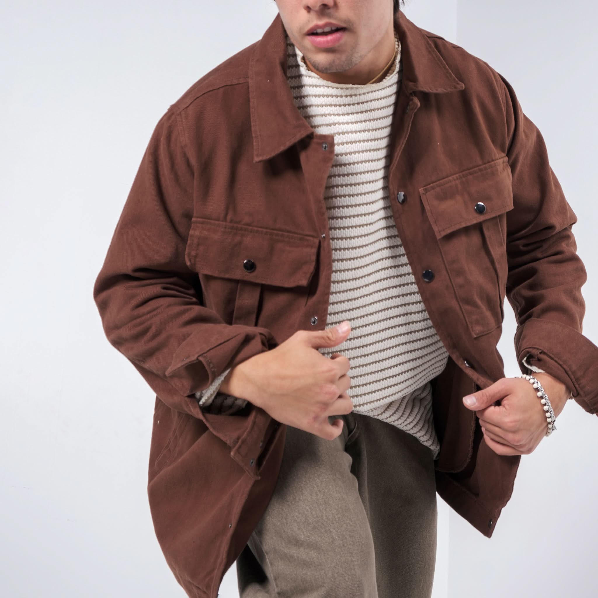 Double Pocket Denim Shirt in Brown