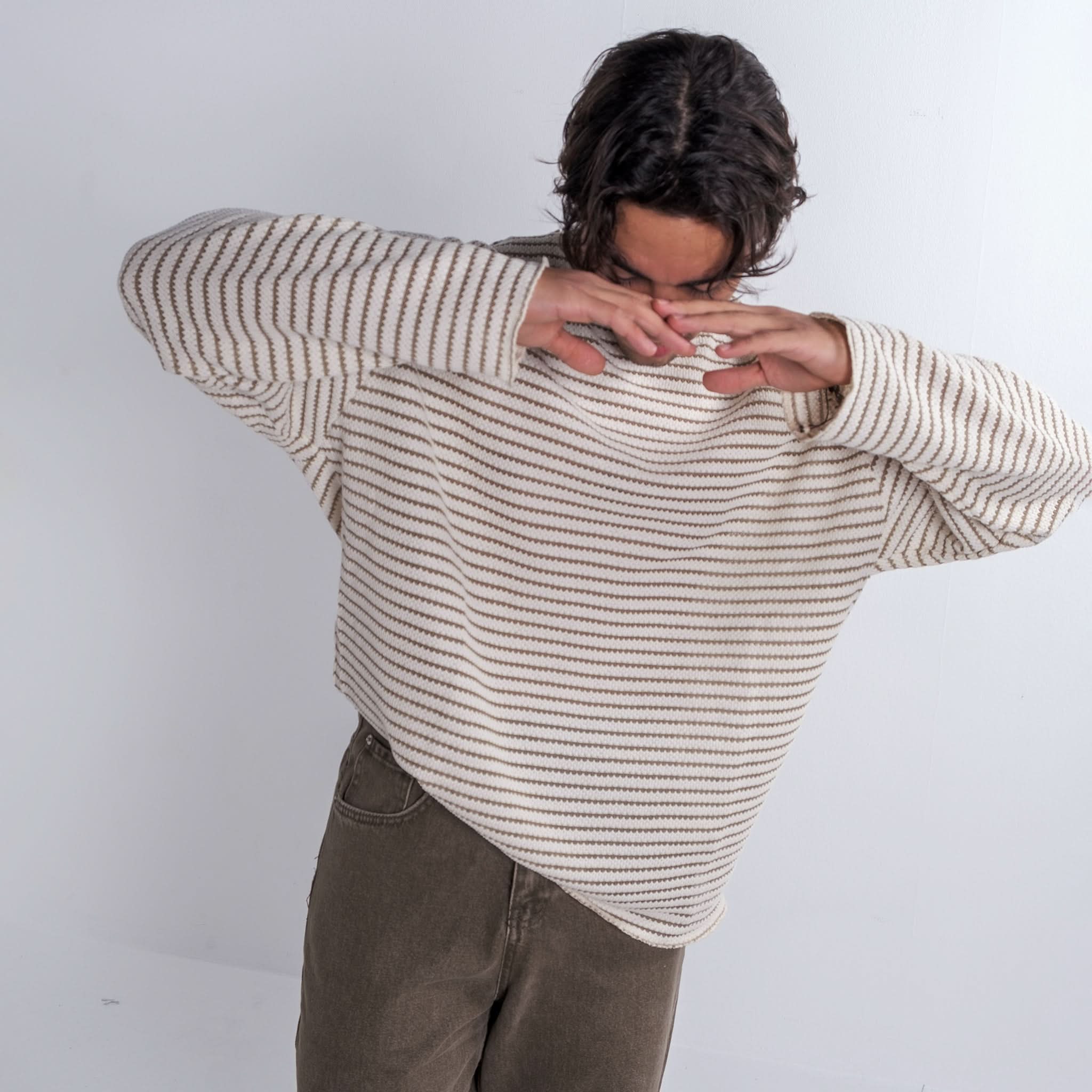 White Striped Sweater In Khaki