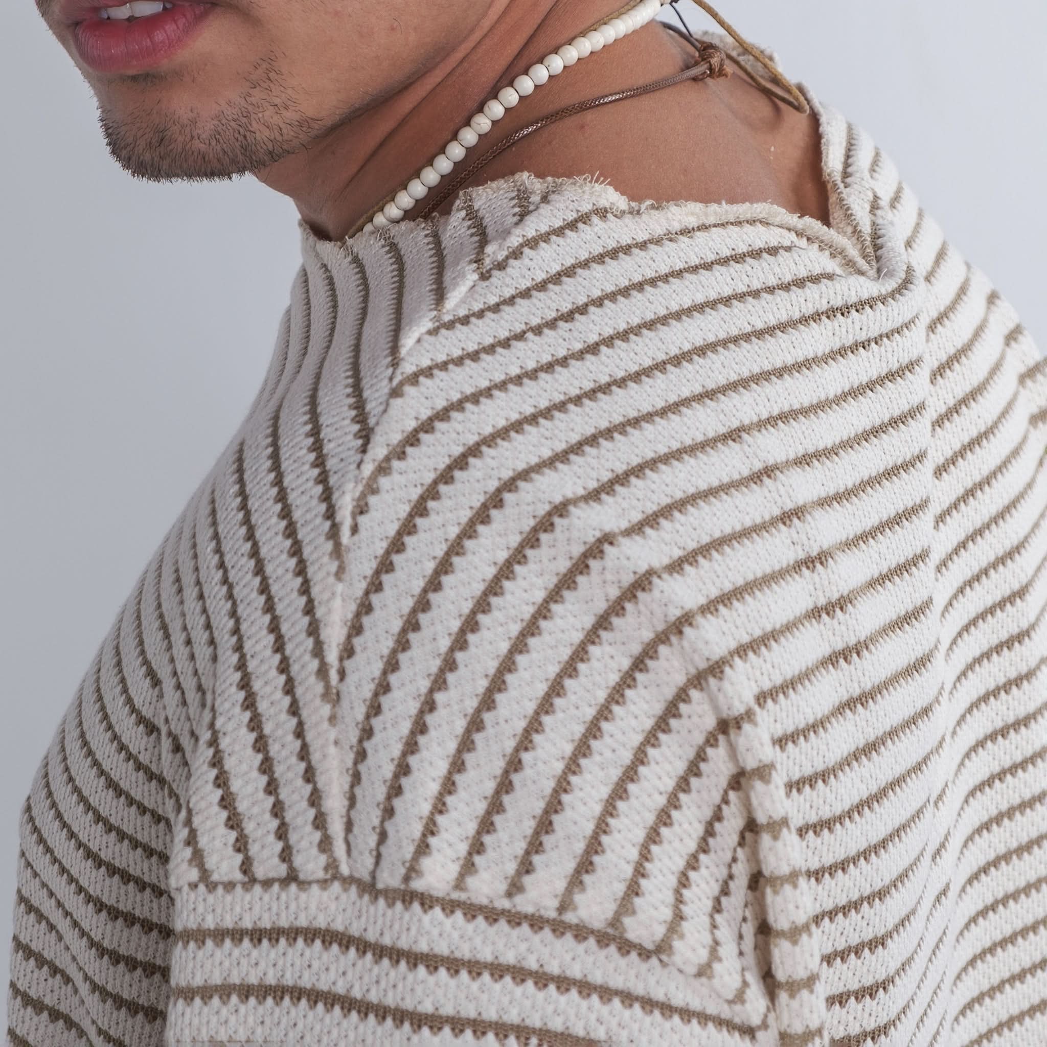 White Striped Sweater In Khaki