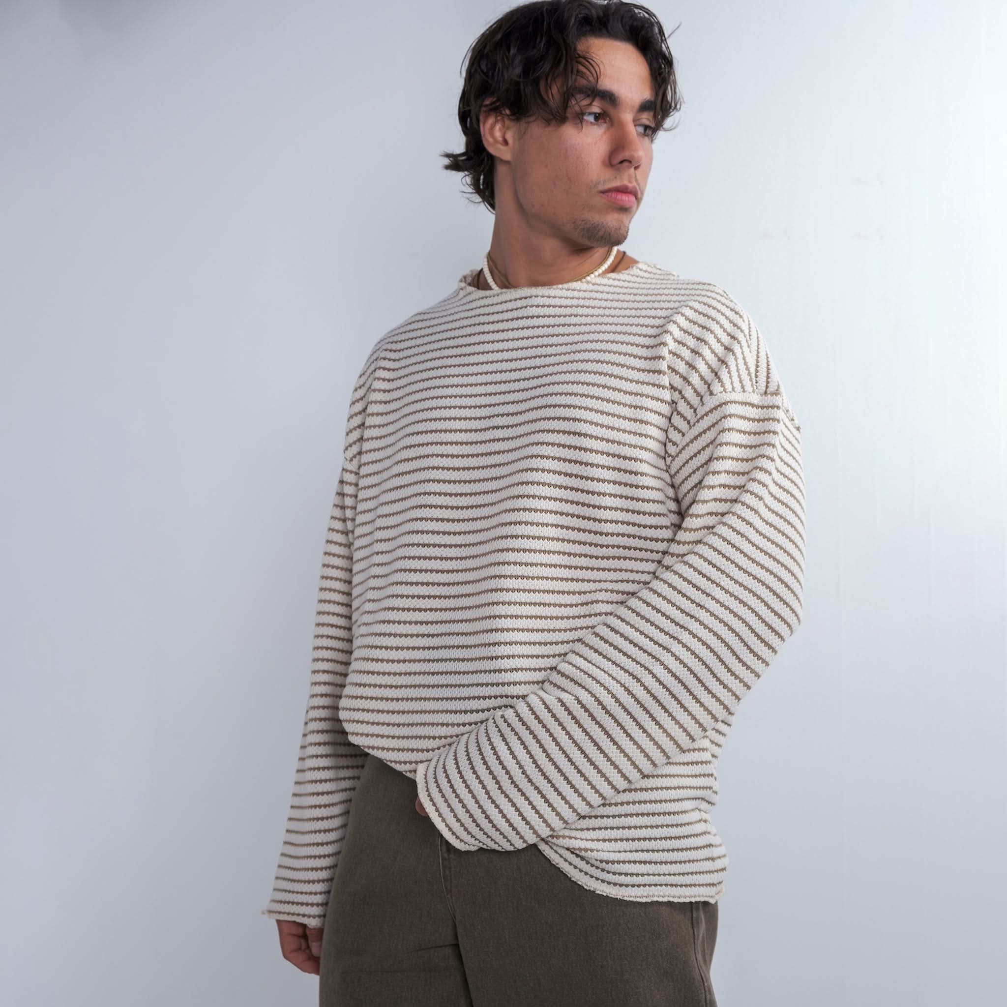 White Striped Sweater In Khaki