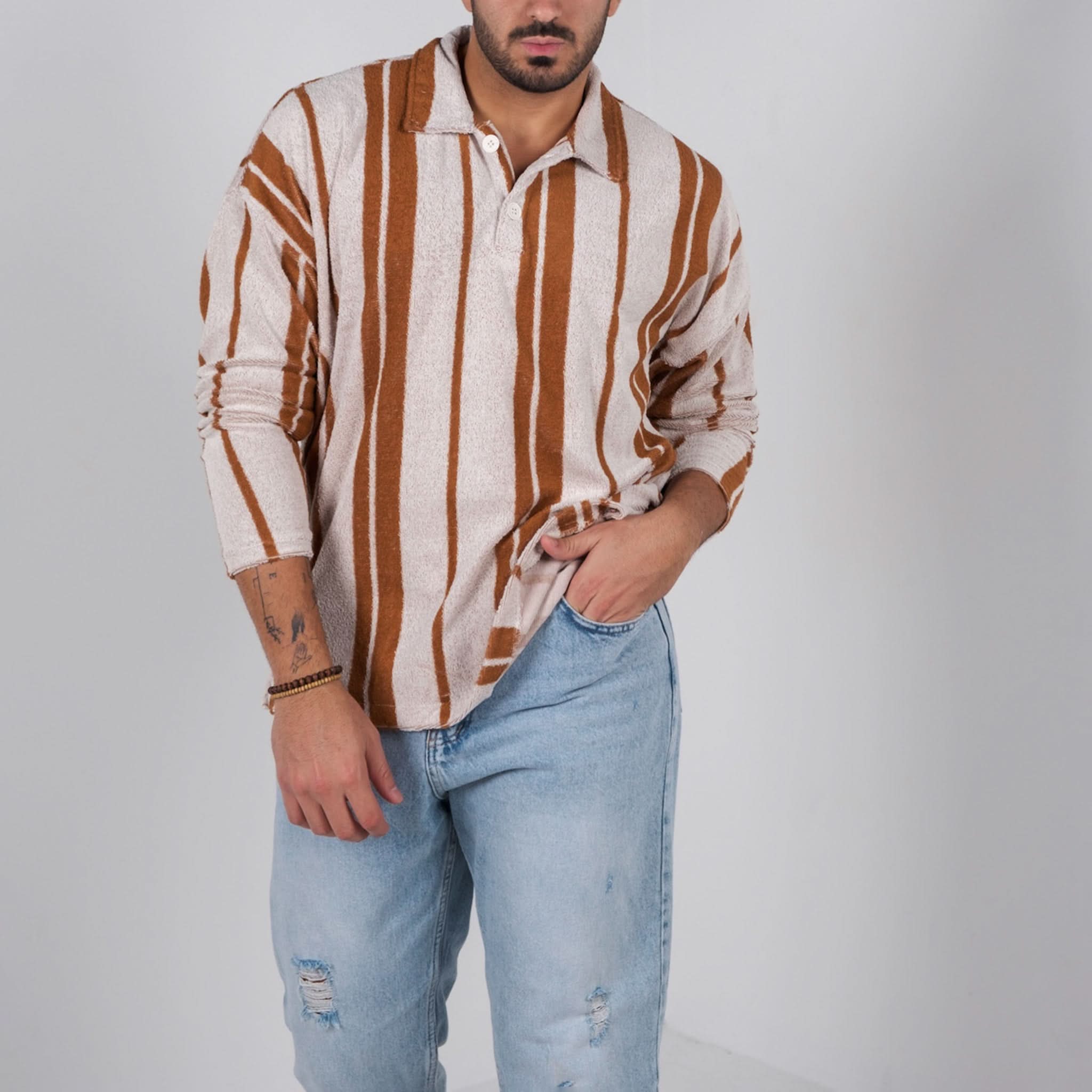 Orange Striped Oversized Polo Tee