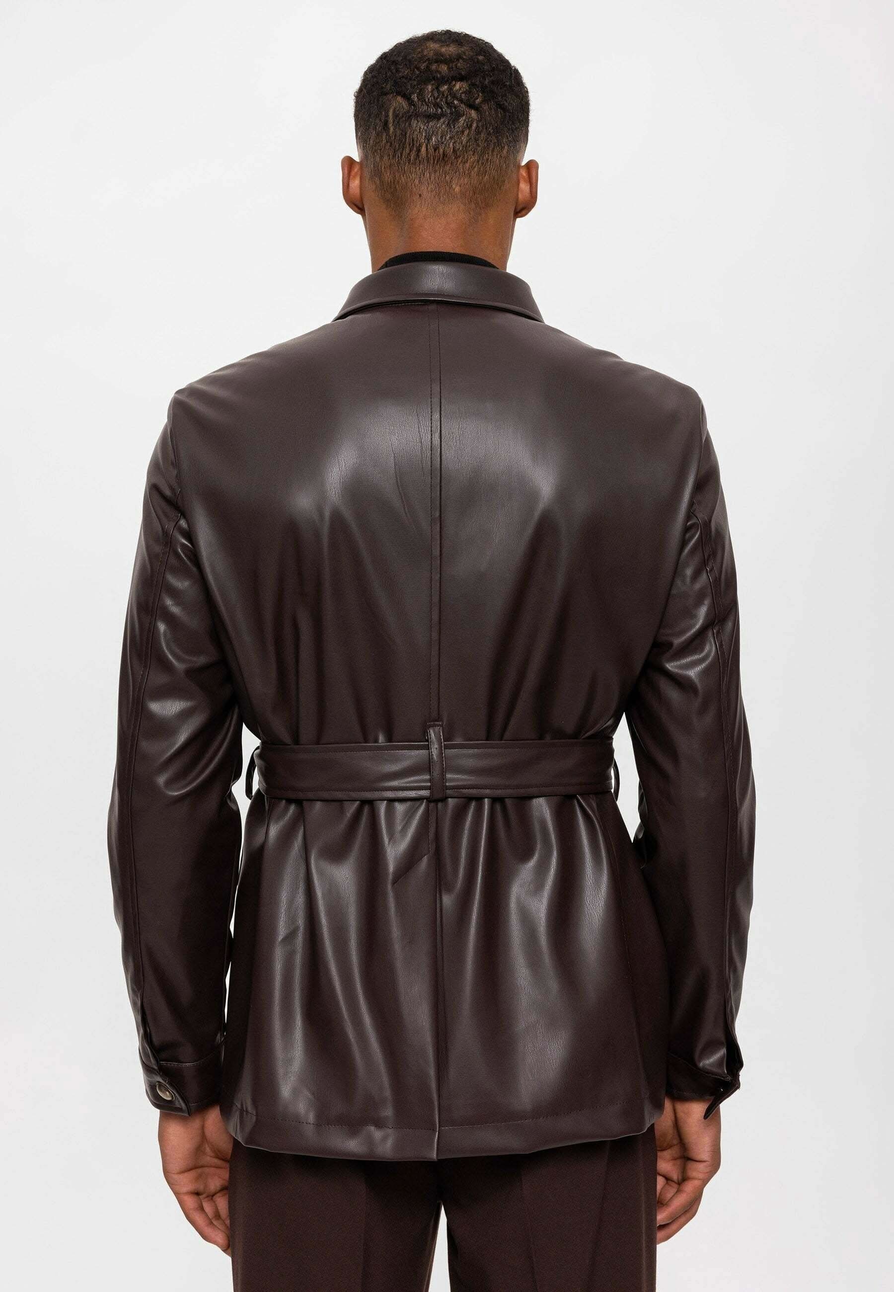 Belted Faux Leather Coat