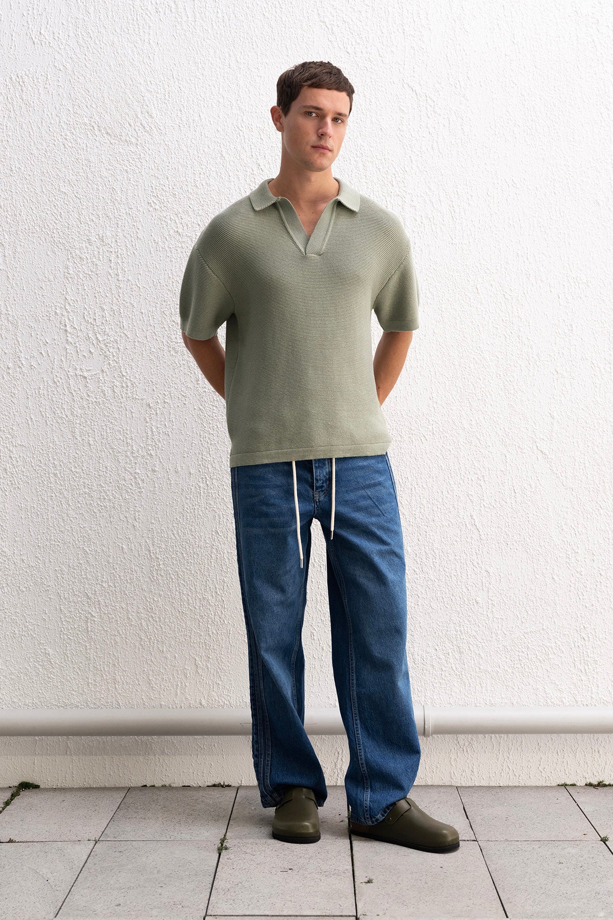 Crochet Knit Polo Shirt