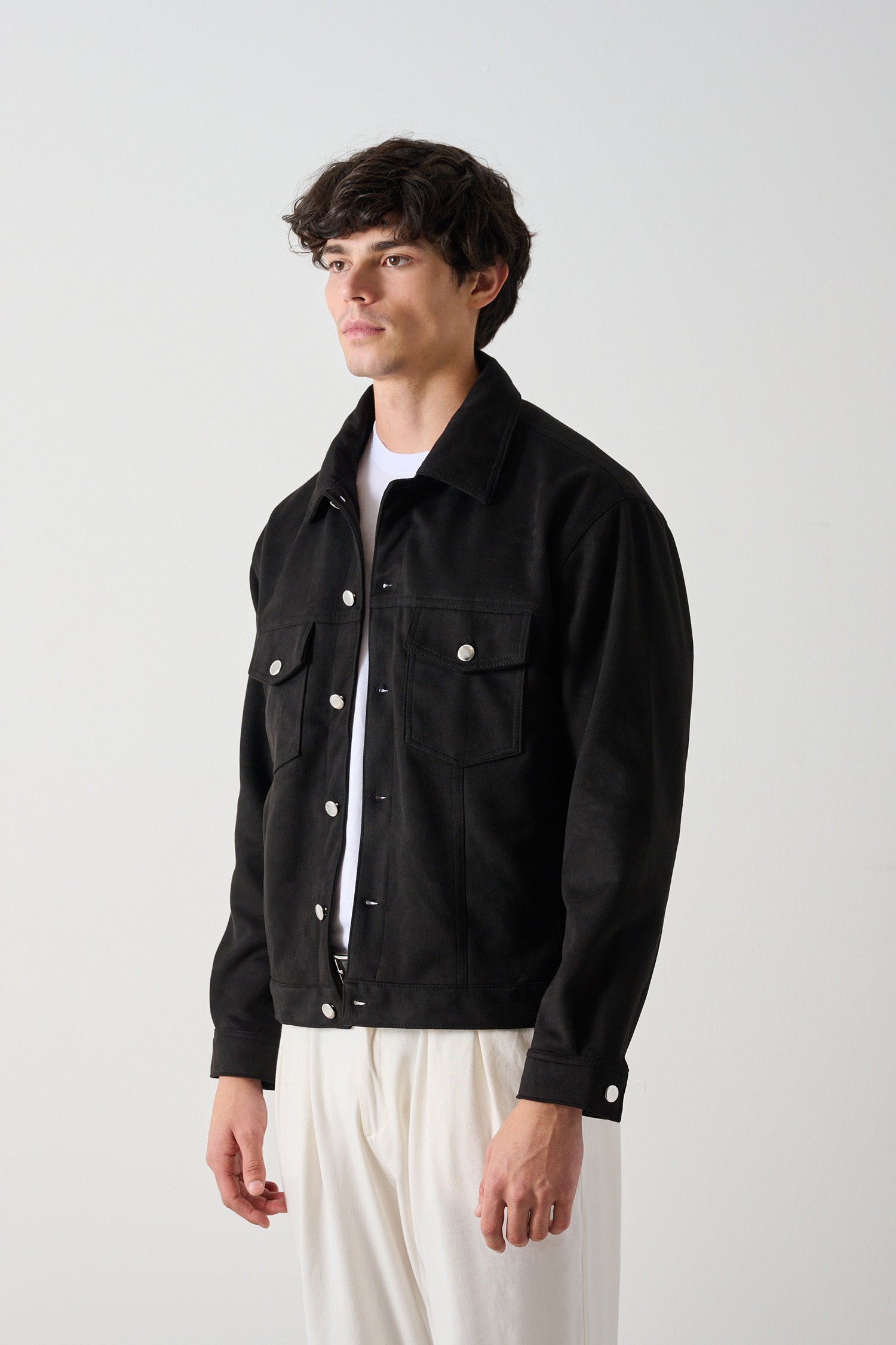 Suede Buttoned Jacket - Black