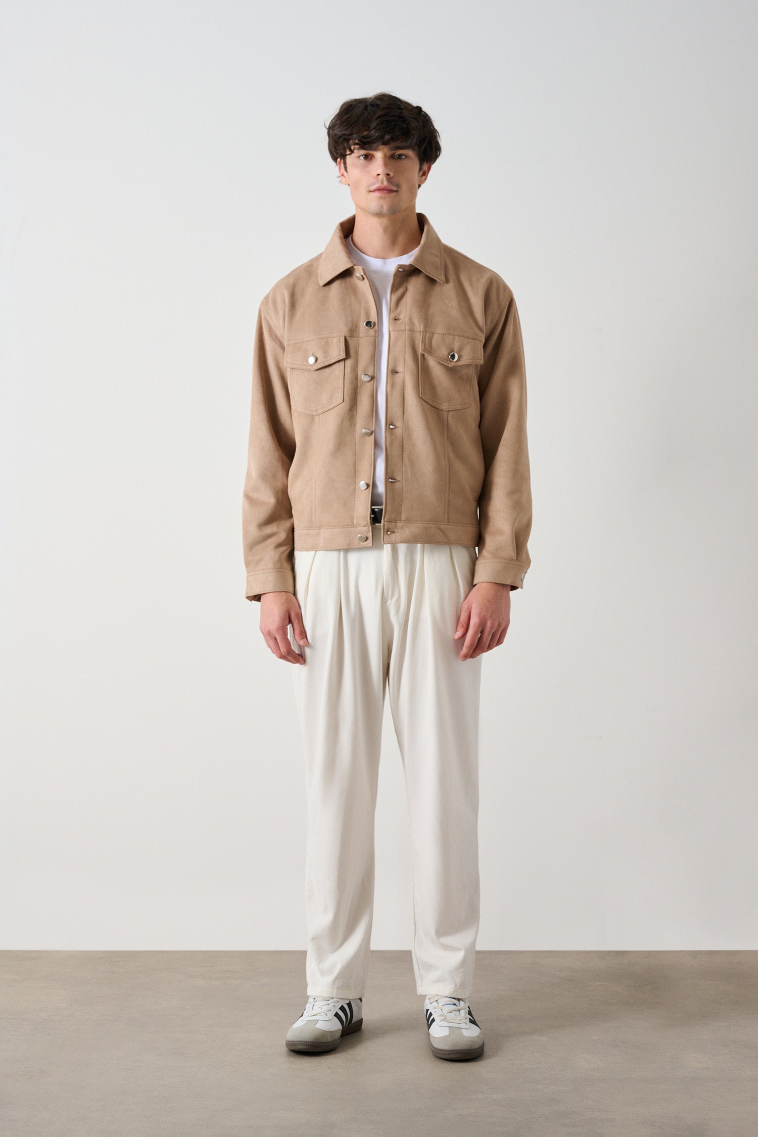 Suede Buttoned Jacket - Beige