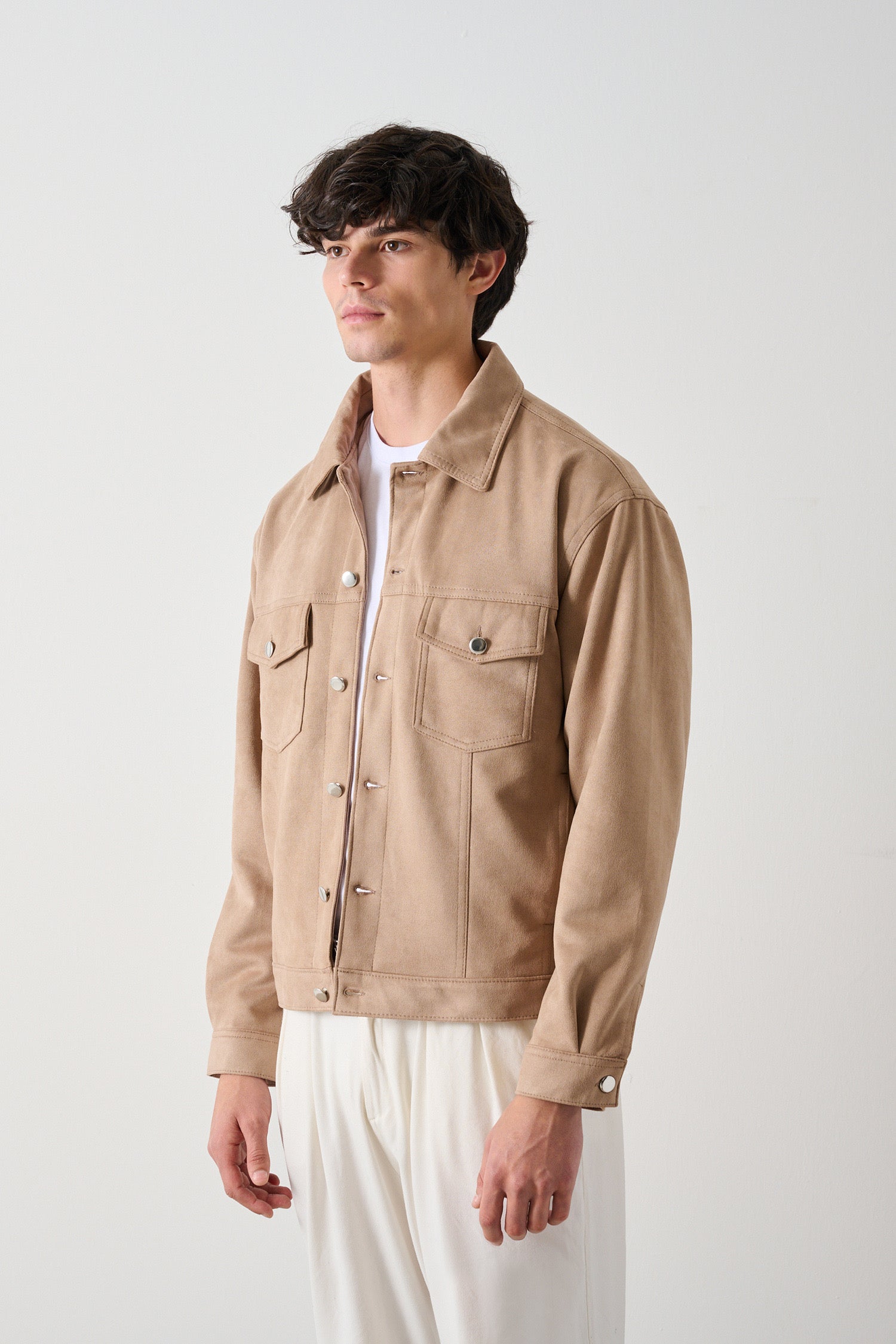 Suede Buttoned Jacket - Beige