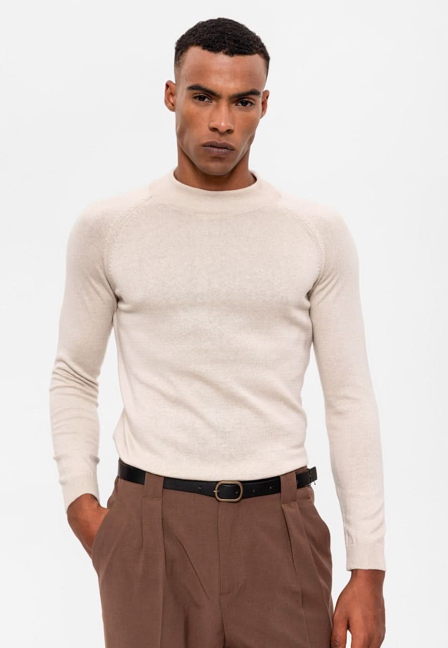Half Turtleneck Slim Fit Knitwear in Beige