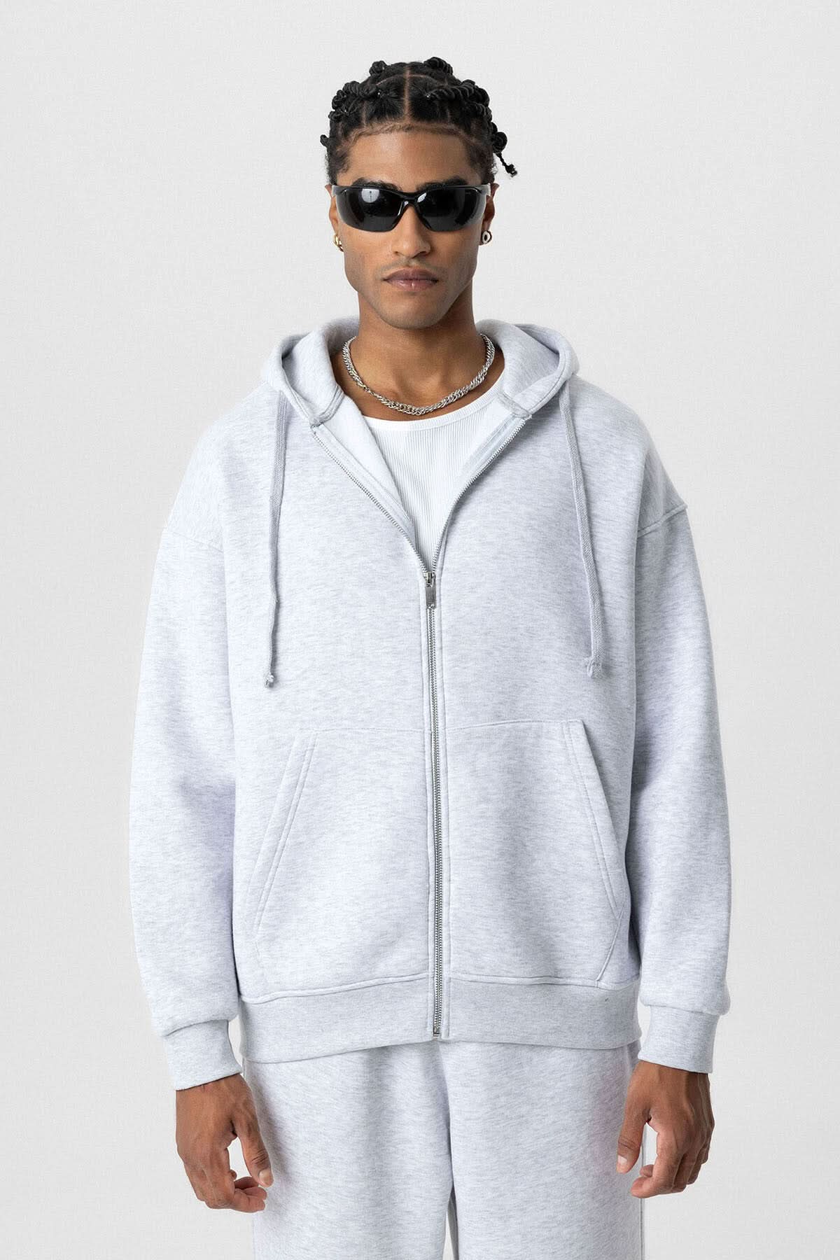 Basic Oversized Jacket in Light Grey