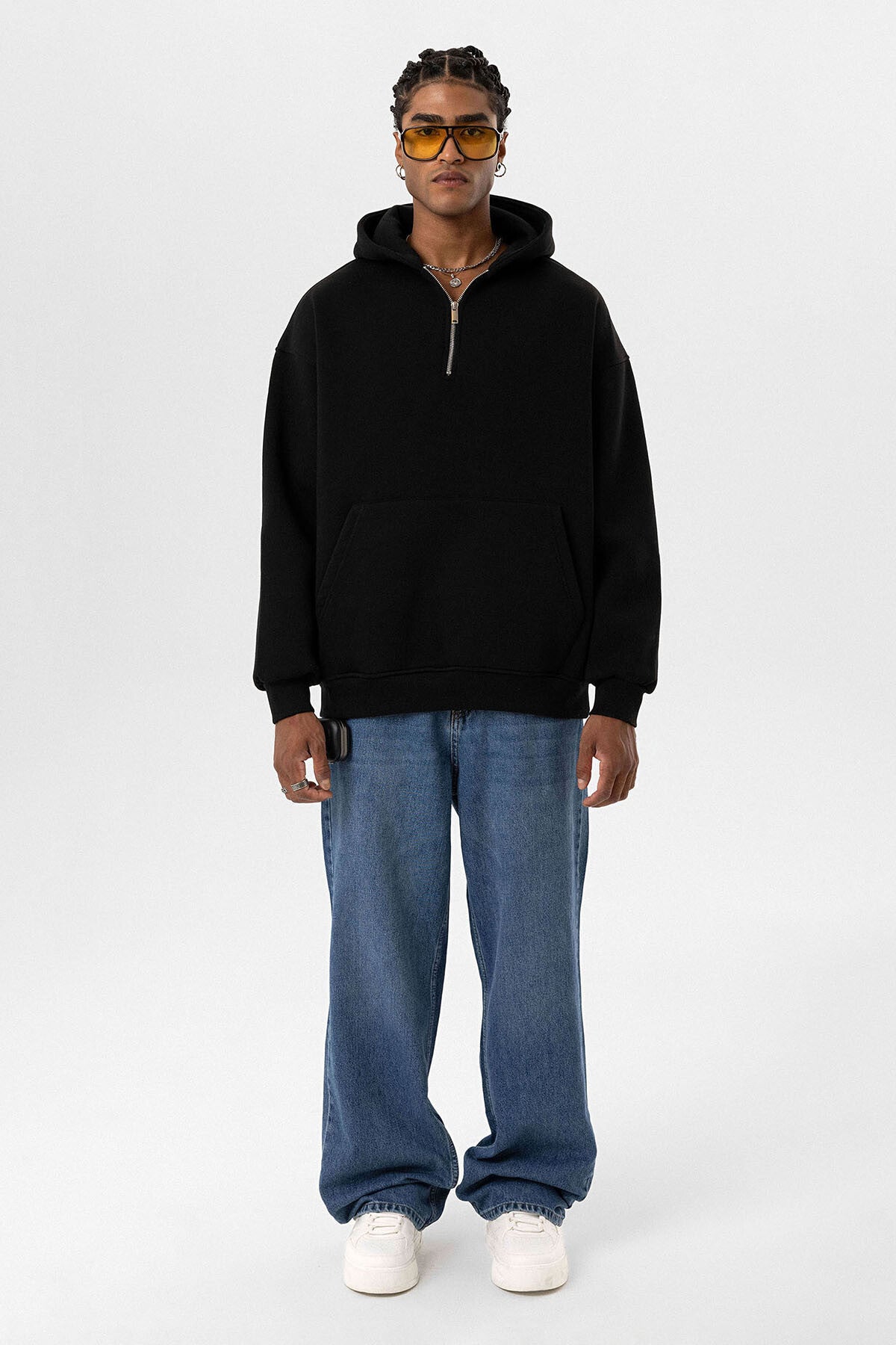 Black Hooded Oversize Zipper Sweatshirt