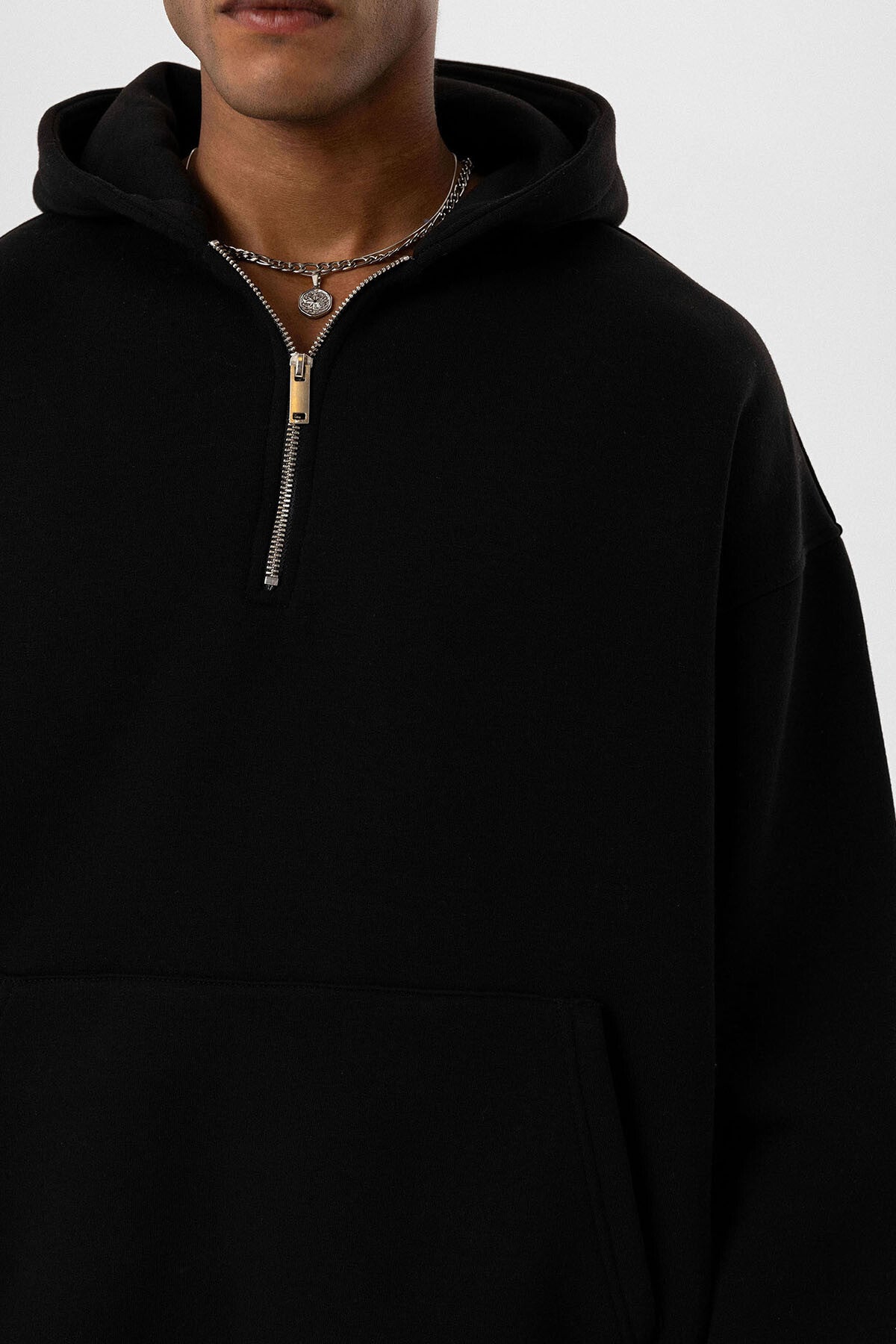 Black Hooded Oversize Zipper Sweatshirt