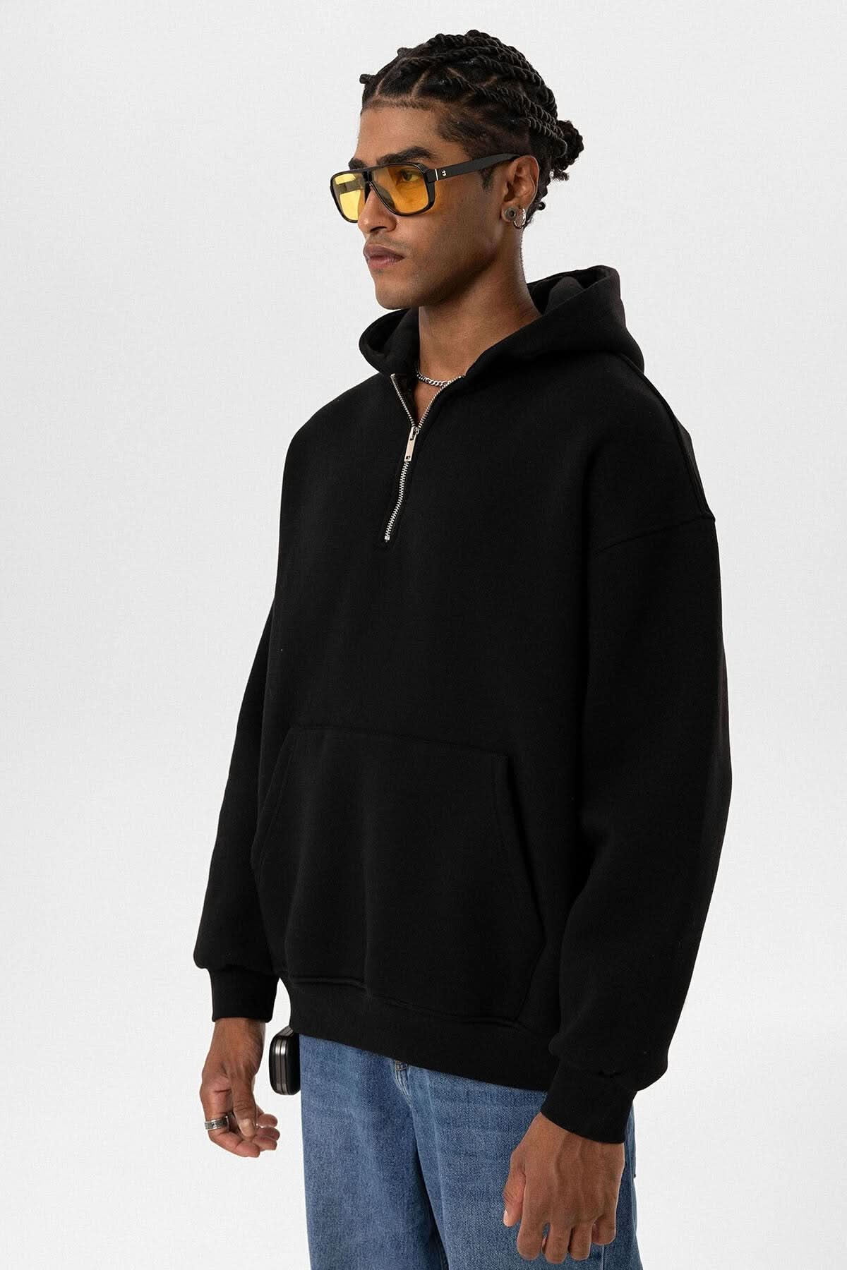 Black Hooded Oversize Zipper Sweatshirt