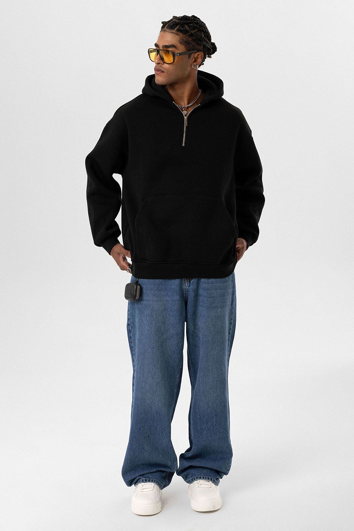 Black Hooded Oversize Zipper Sweatshirt