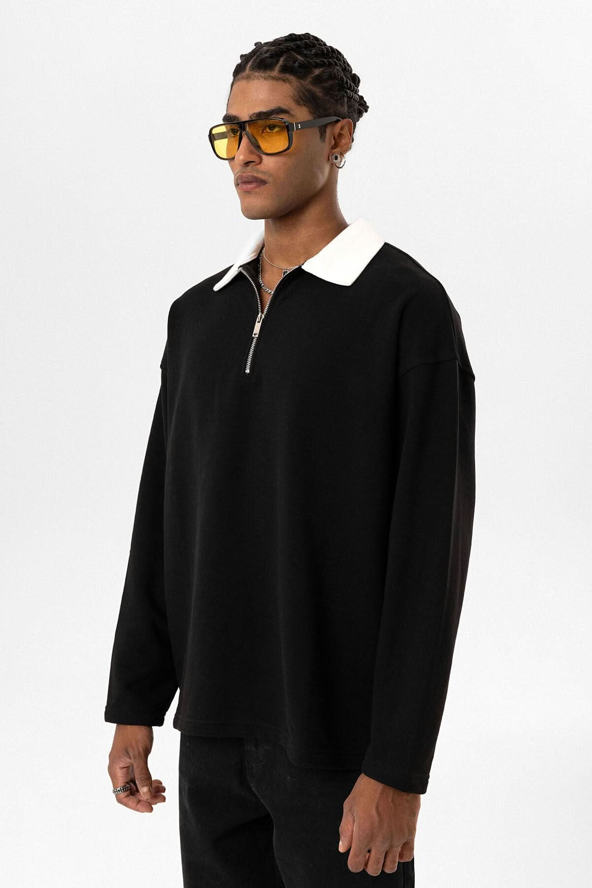 Collar Zipped Sweater - Black