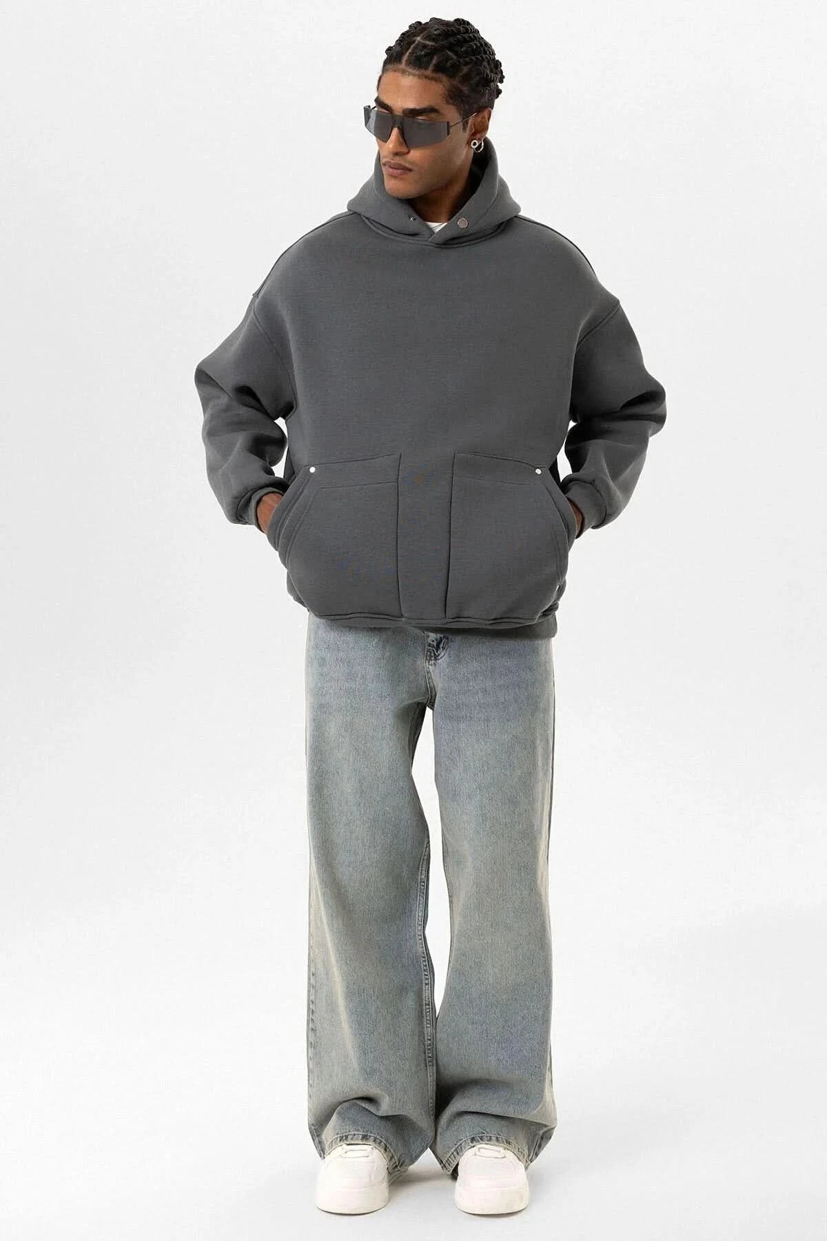 Pocket Detailed Hoodie - Smoked