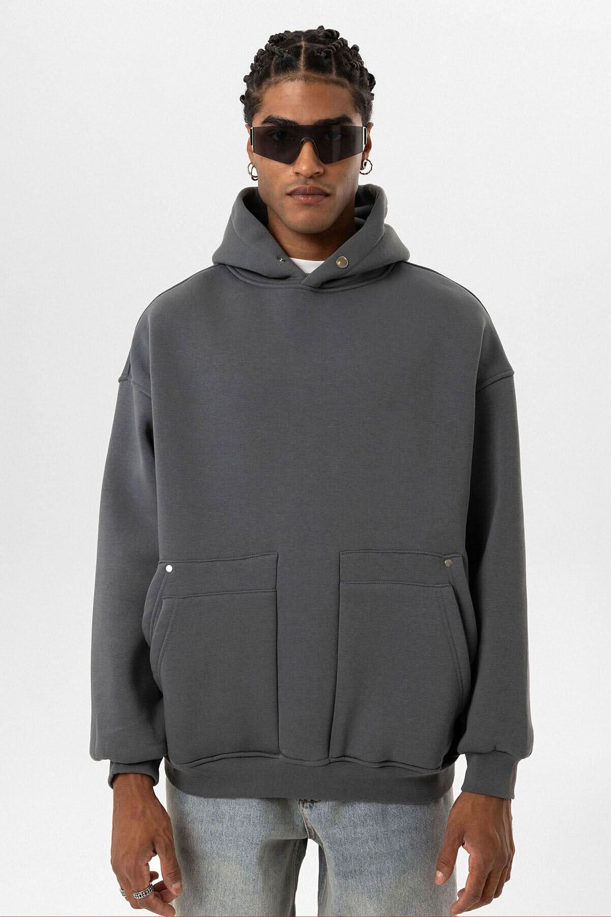 Pocket Detailed Hoodie - Smoked