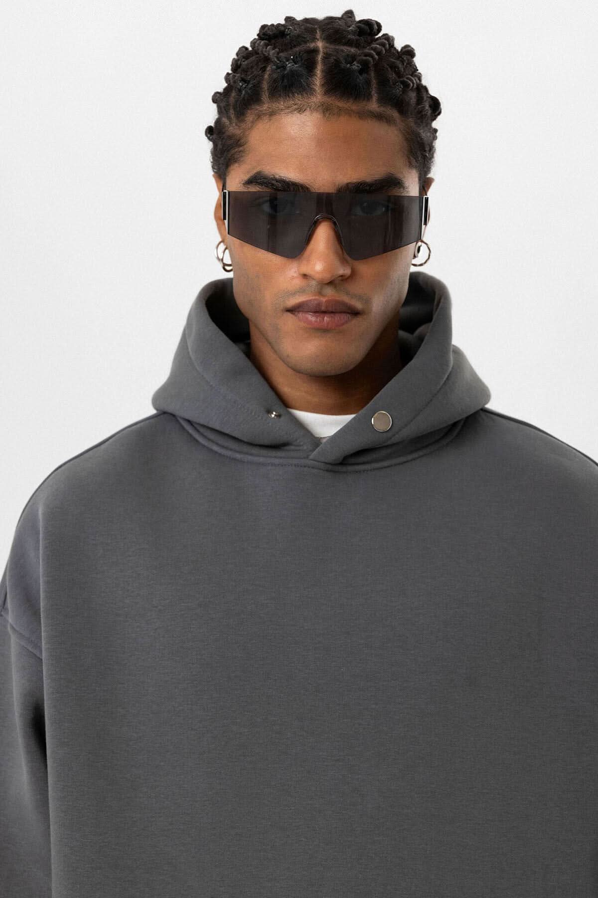 Pocket Detailed Hoodie - Smoked