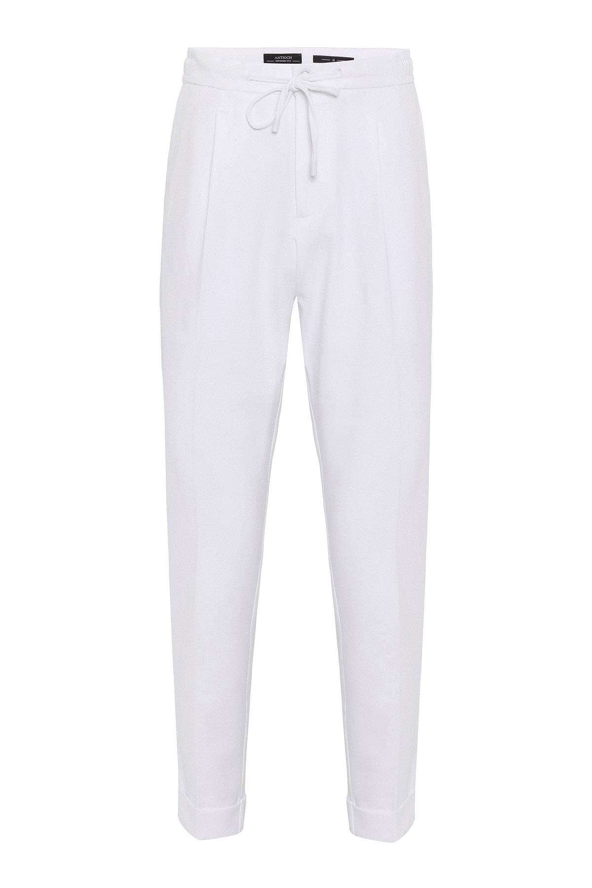 White Elastic Waist Pleated Trousers