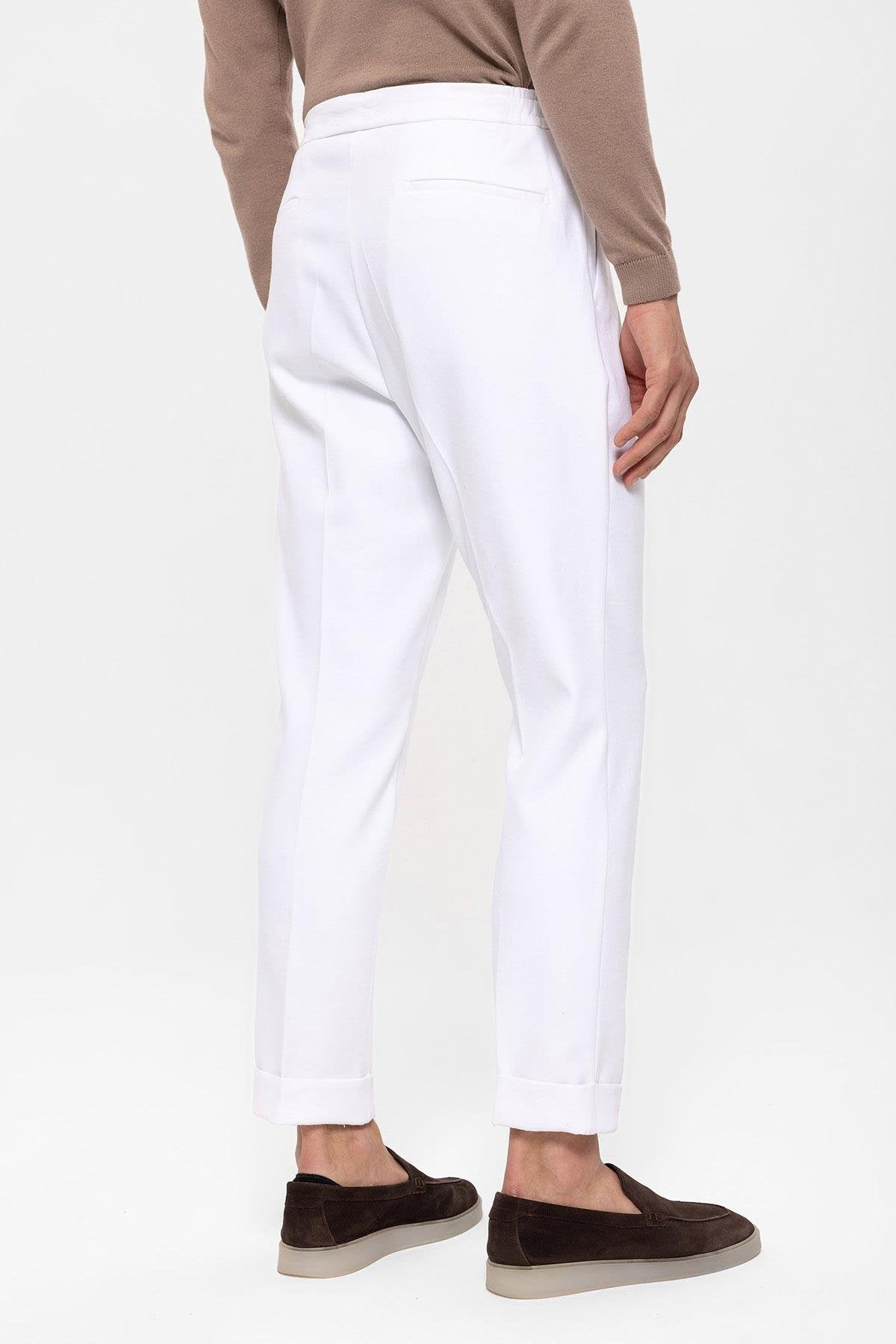 White Elastic Waist Pleated Trousers