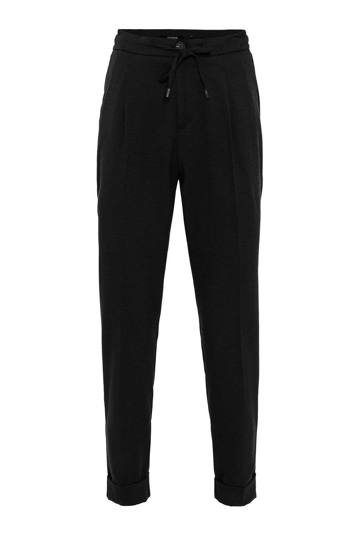 Black Elastic Waist Pleated Trousers