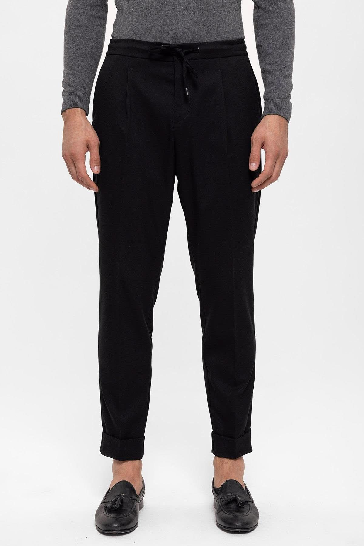 Black Elastic Waist Pleated Trousers