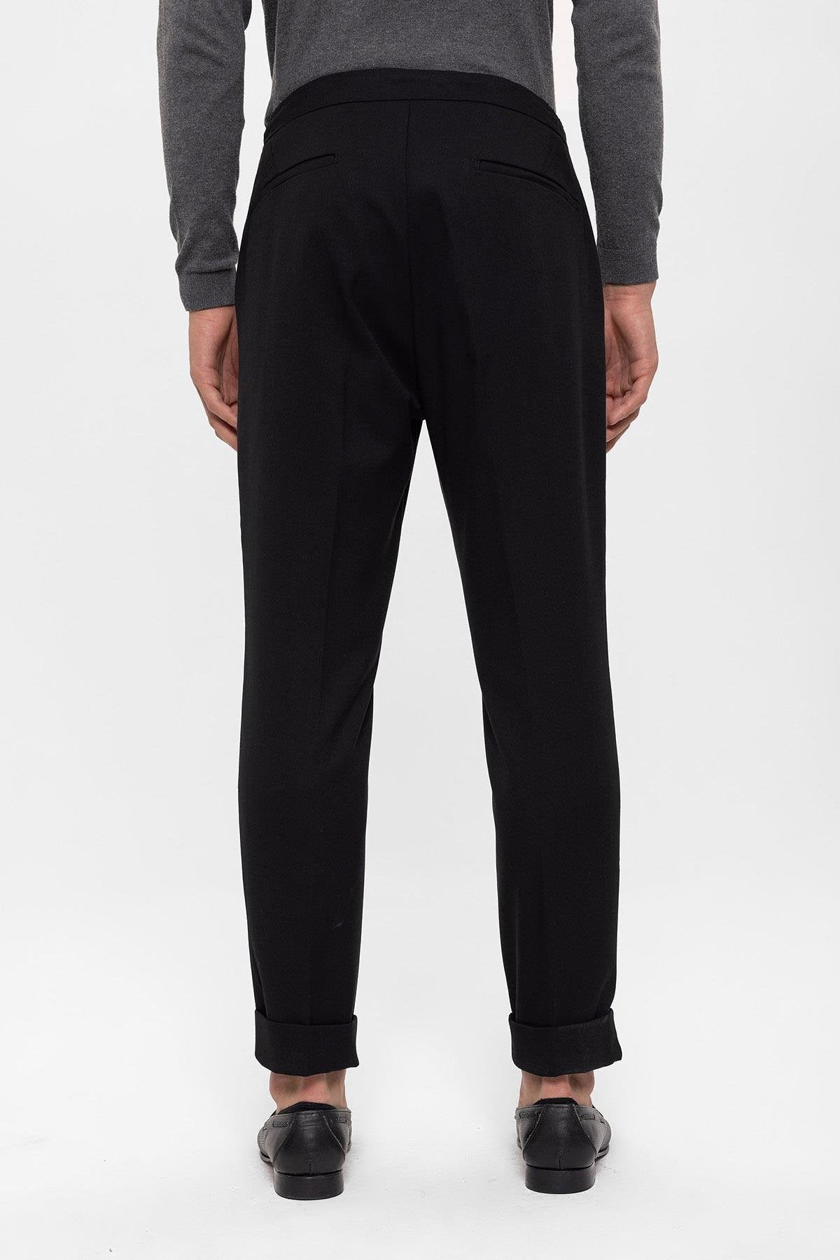 Black Elastic Waist Pleated Trousers